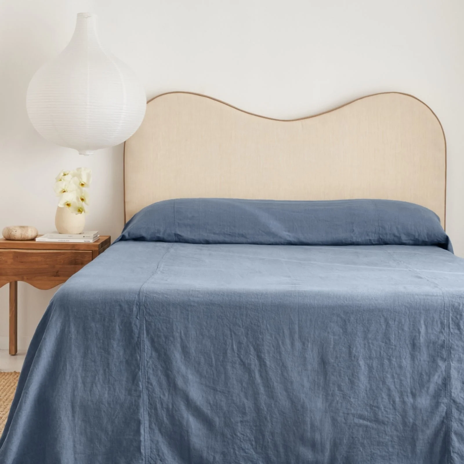 French Flax Linen Heavy Bed Cover in Ocean - Image 2