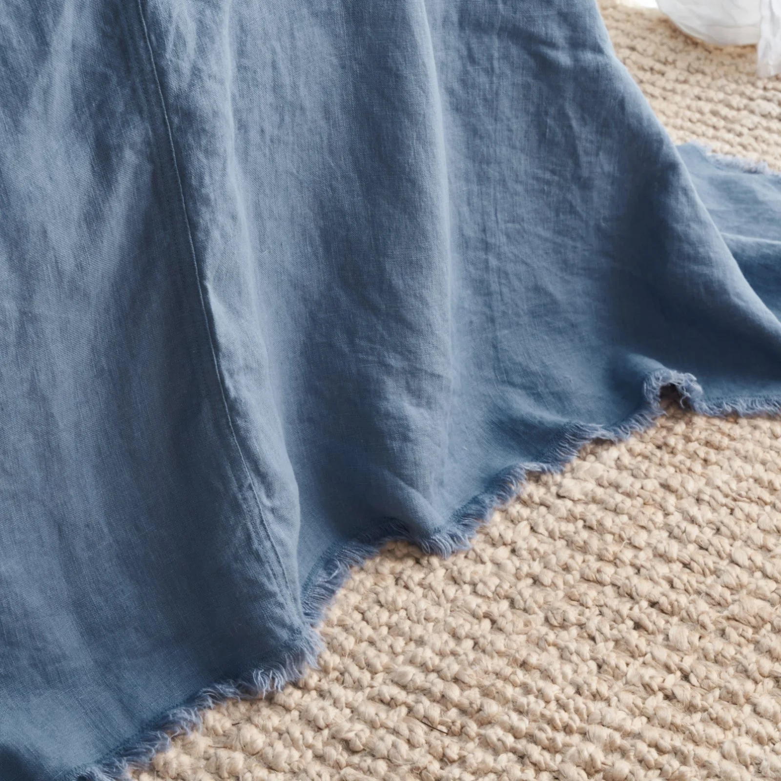 French Flax Linen Heavy Bed Cover in Ocean - Image 5