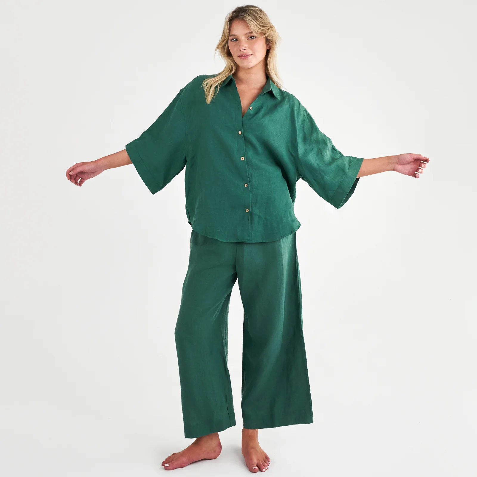 French Flax Linen Lounge Pant in Jade - Image 2