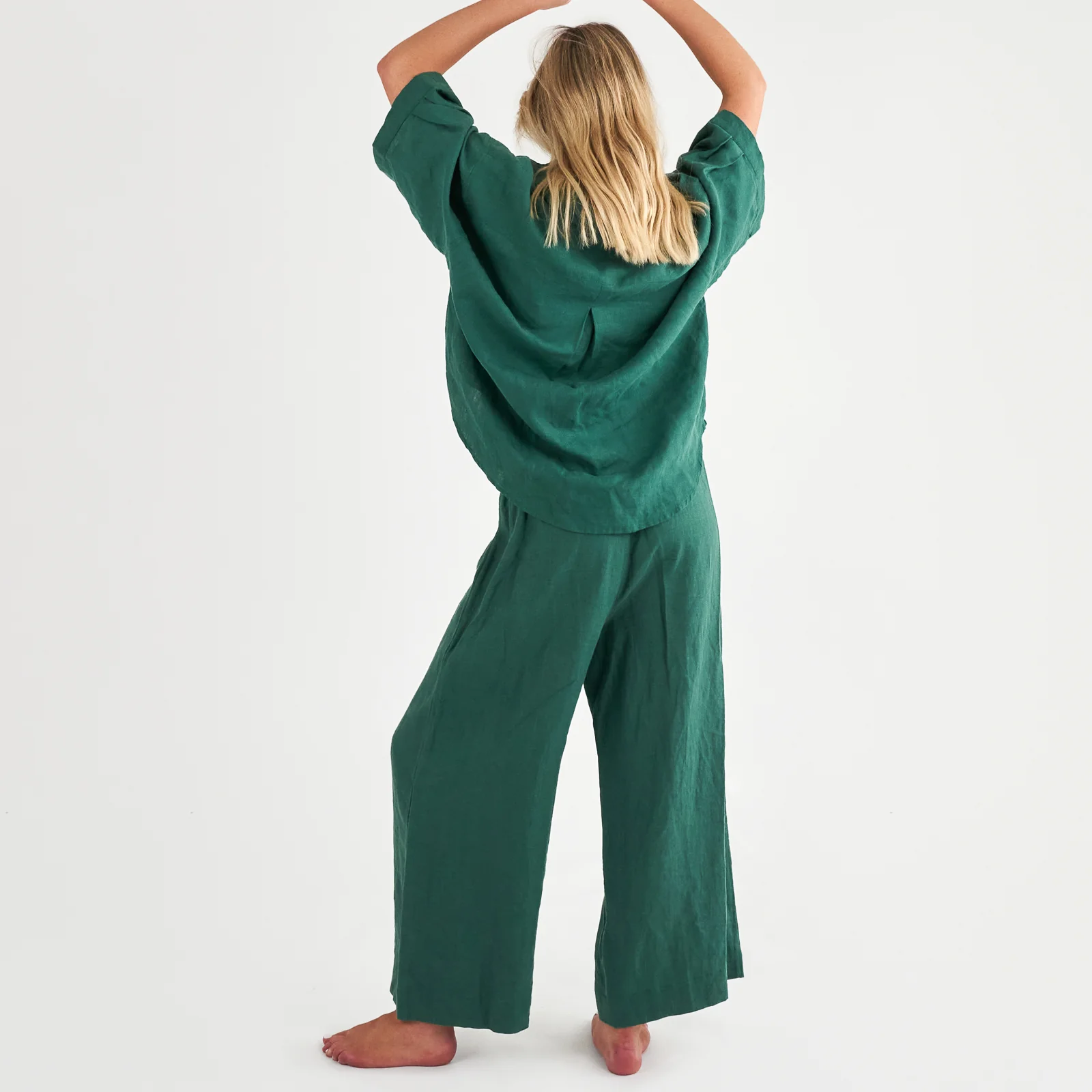 French Flax Linen Lounge Pant in Jade - Image 3