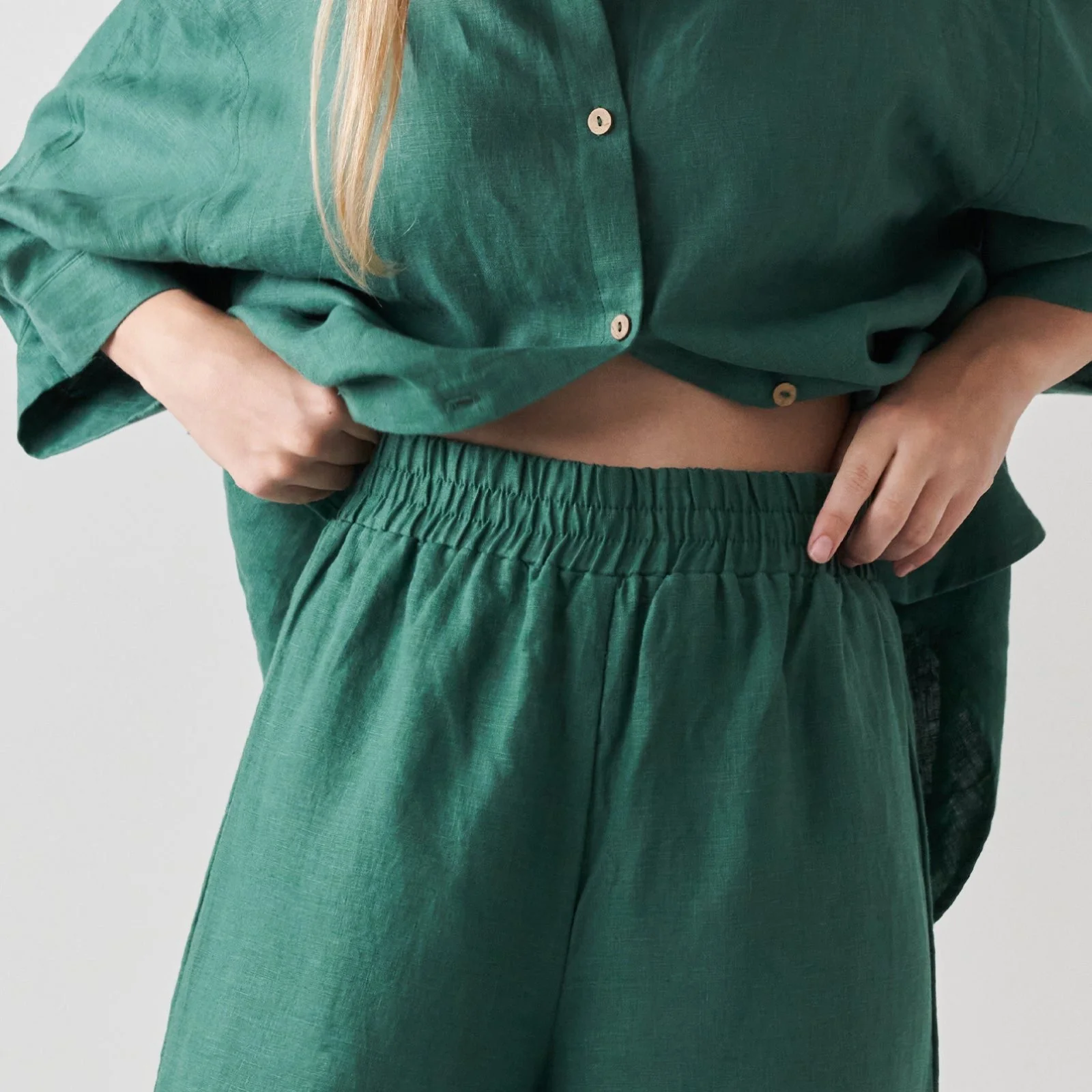 French Flax Linen Lounge Pant in Jade - Image 4