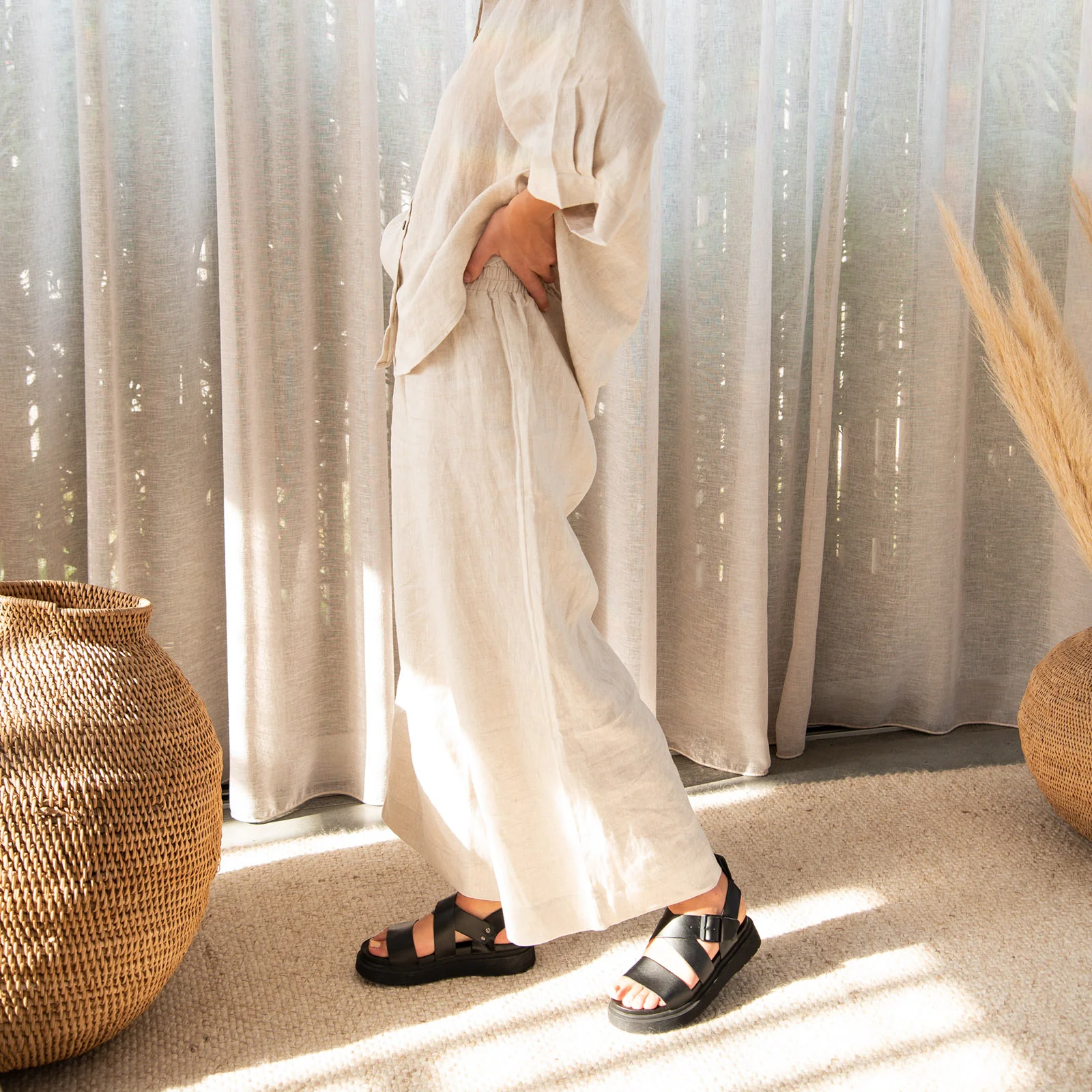 French Flax Linen Lounge Pant in Natural - Image 11