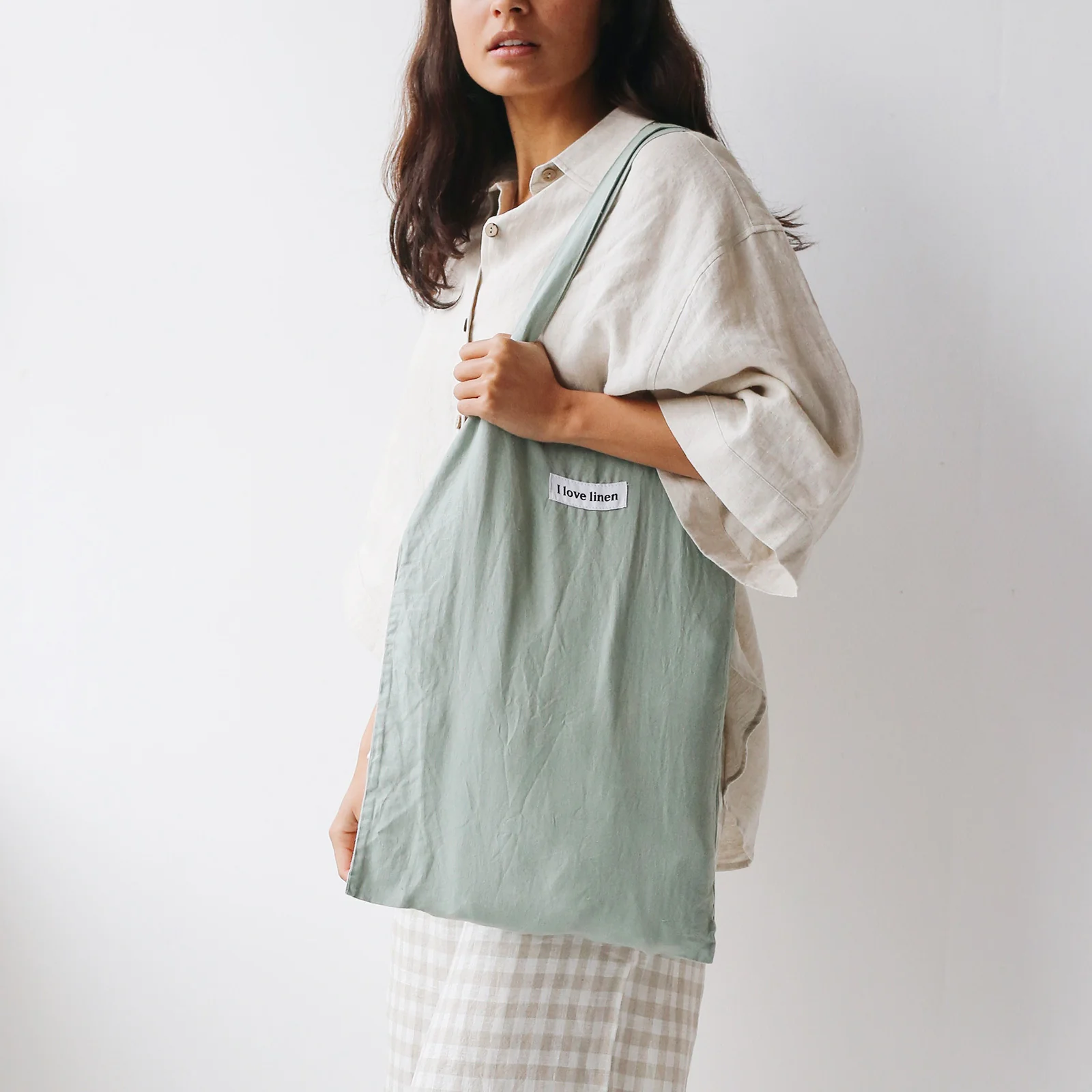 French Flax Linen Market Bag in Sage