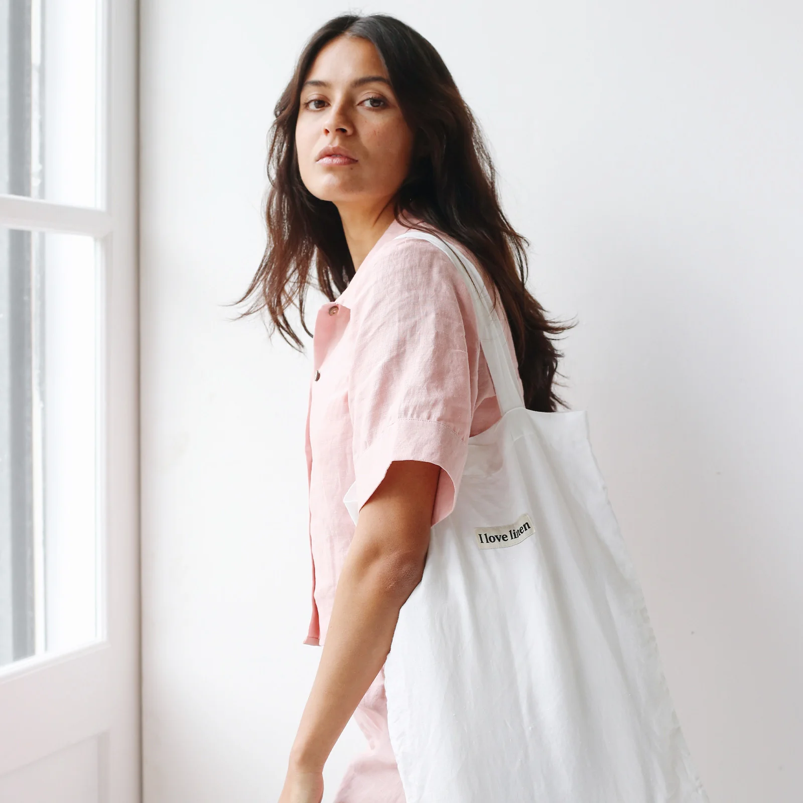 French Flax Linen Market Bag in White - Image 3