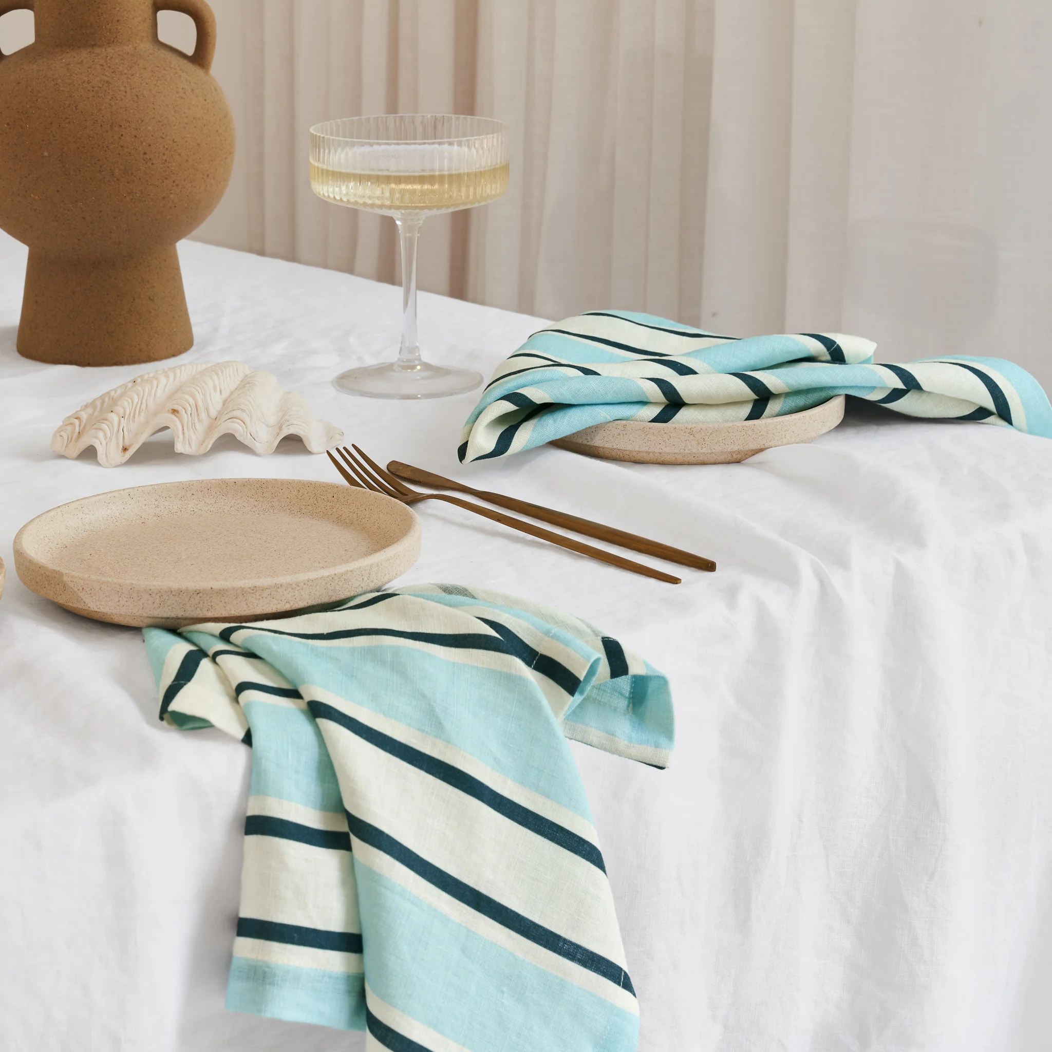 French Flax Linen Napkins (Set Of 4) in Blue Stripe - Image 3