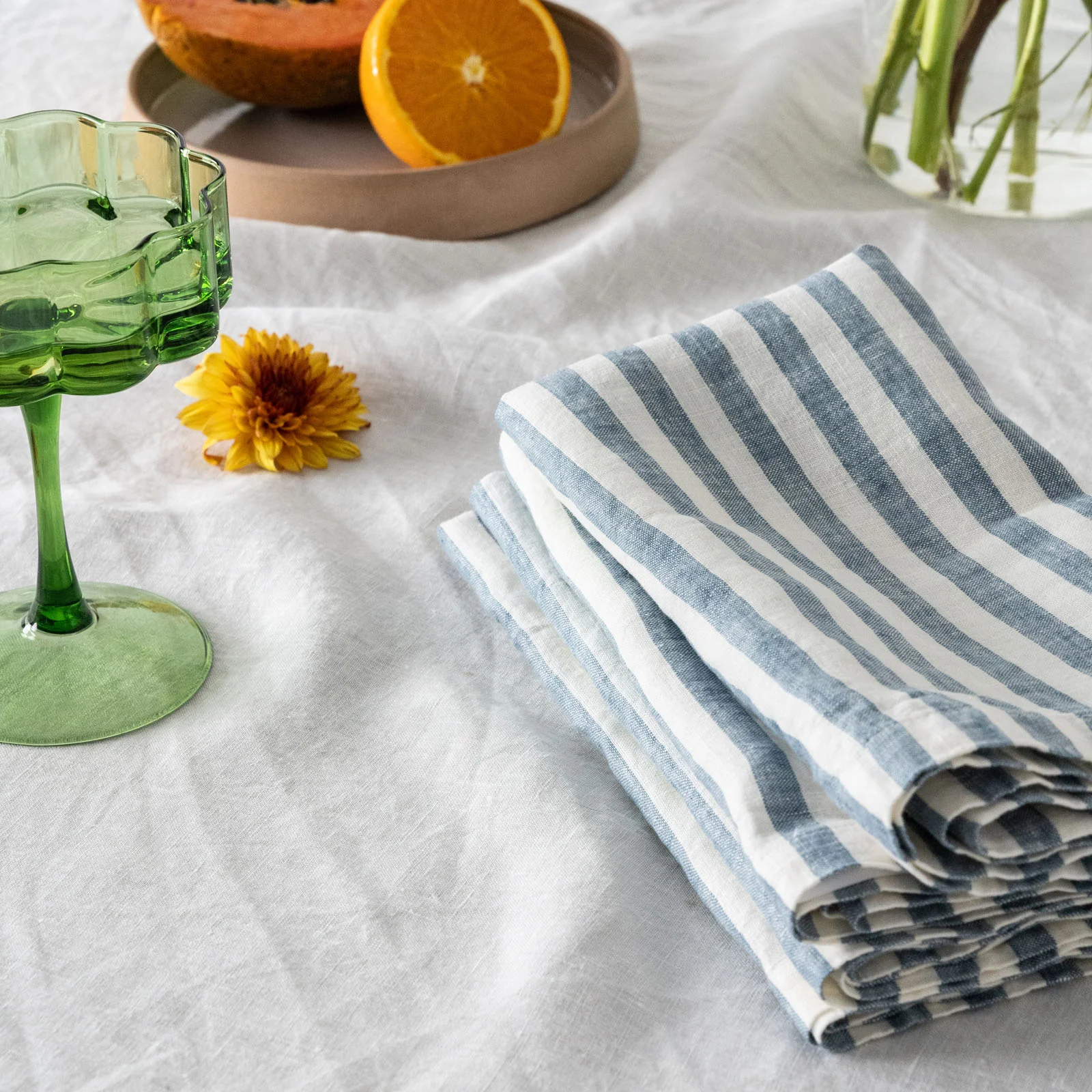 French Flax Linen Napkins (Set Of 4) in Marine Blue Stripe - Image 7