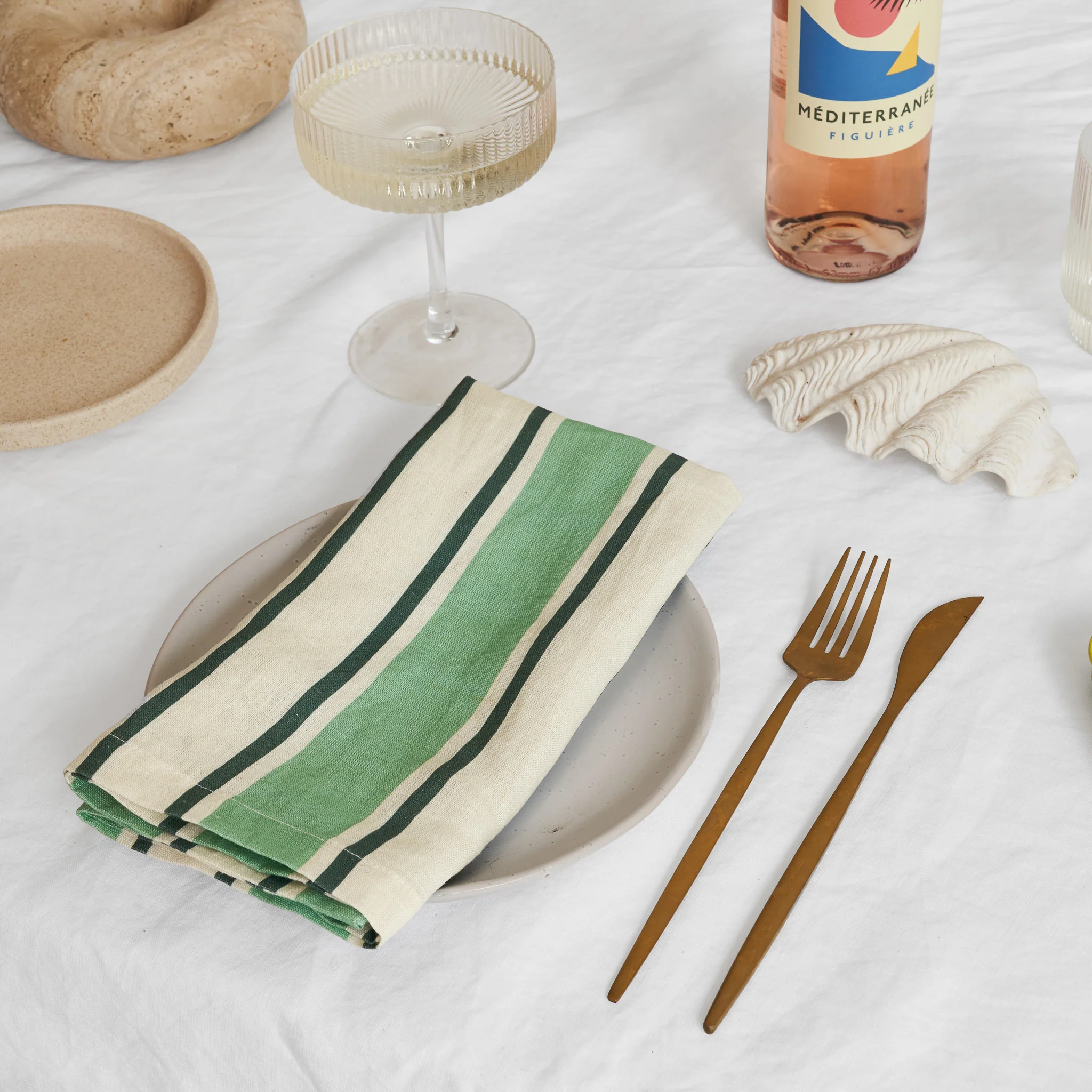 French Flax Linen Napkins (Set Of 4) in Green Stripe - Image 6