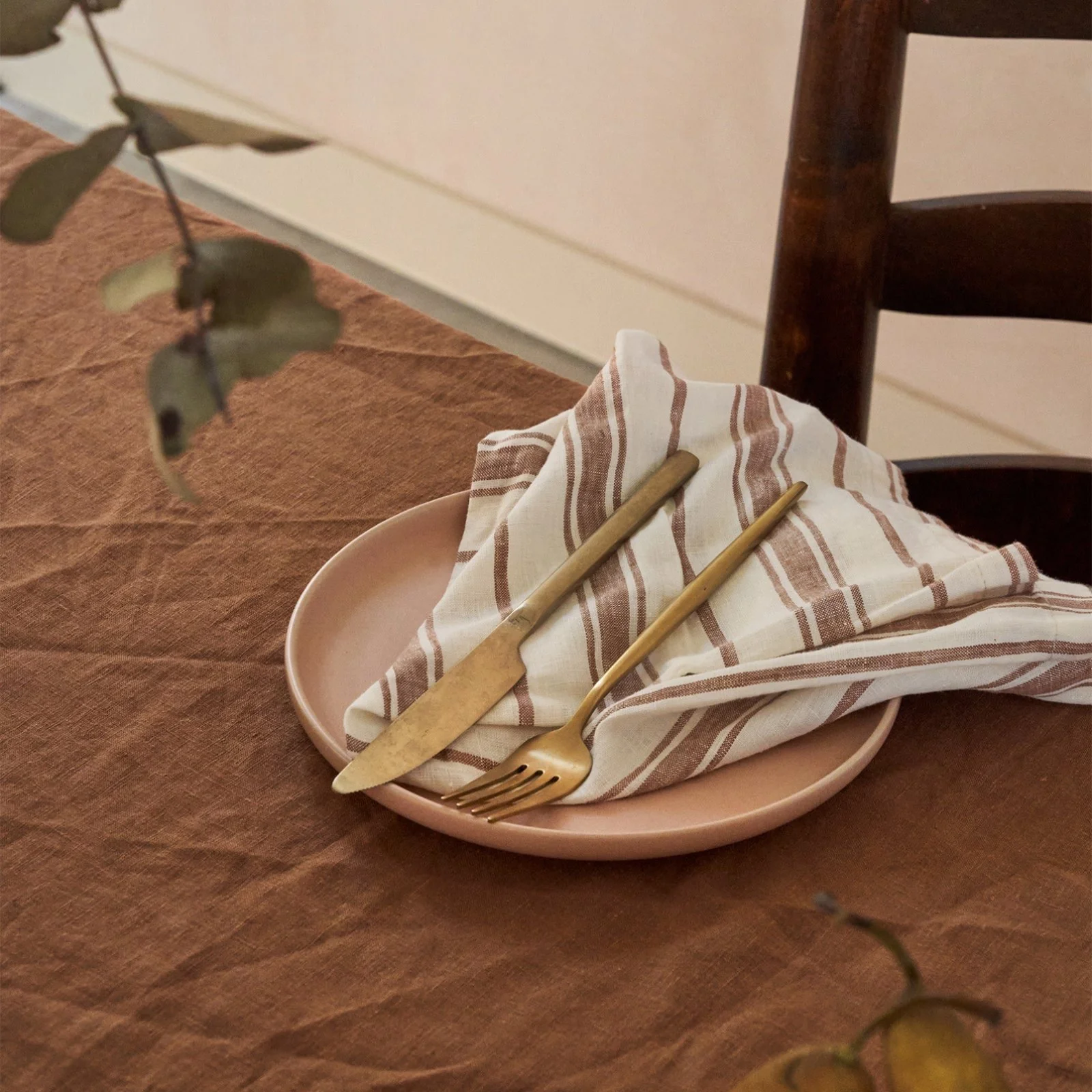 French Flax Linen Napkins (Set of 4) in Hazelnut Stripe - Image 2