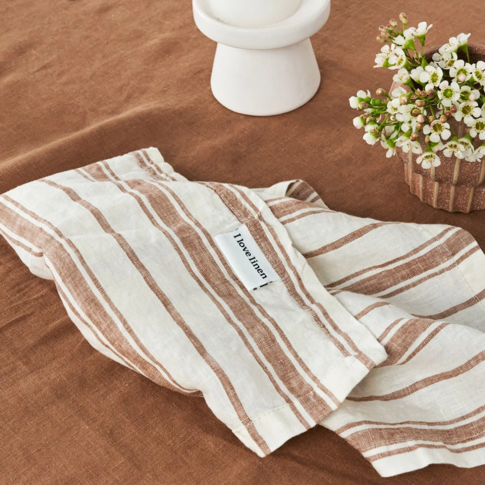 French Flax Linen Napkins (Set of 4) in Hazelnut Stripe - Image 3