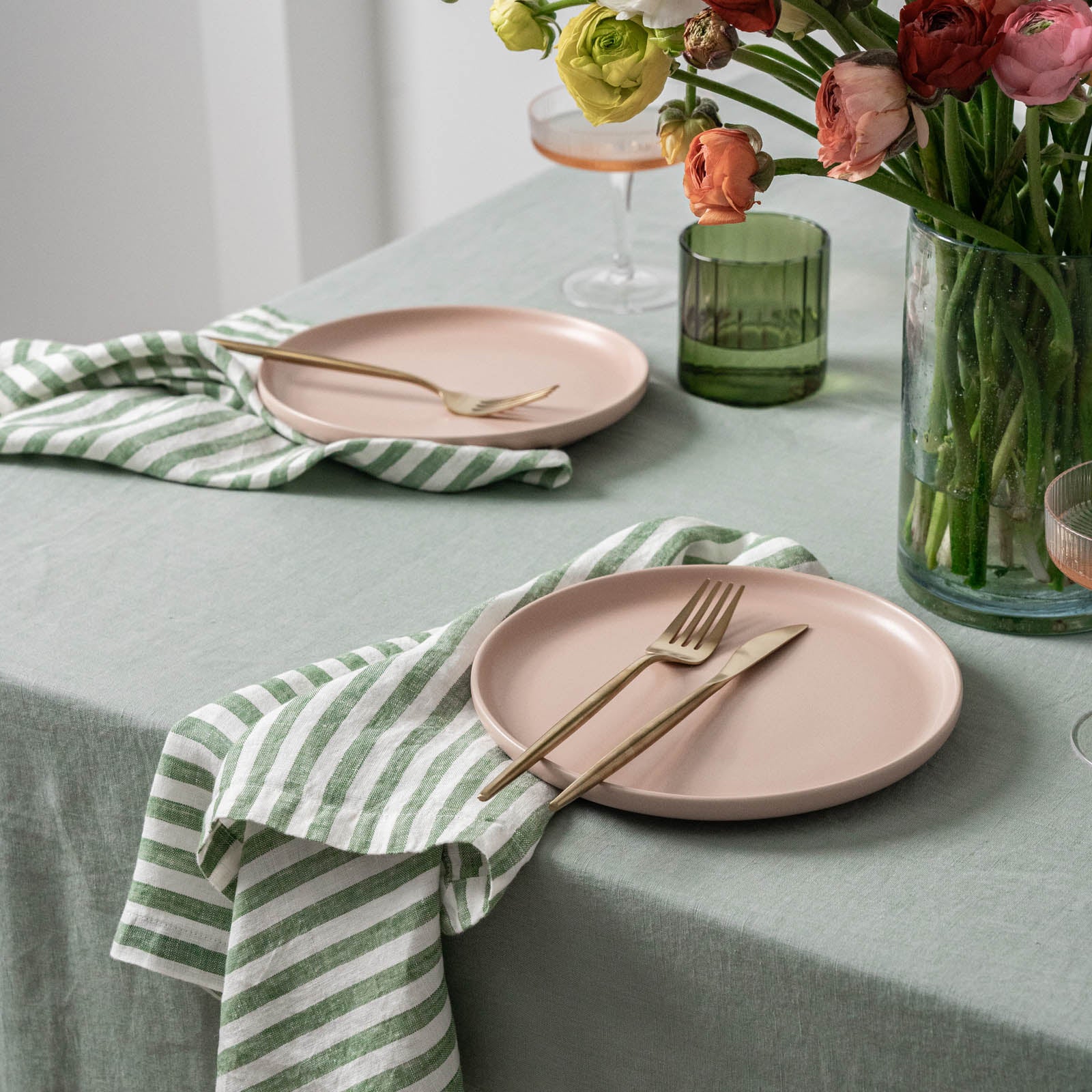 French Flax Linen Napkins (Set of 4) in Ivy Stripe - Image 3