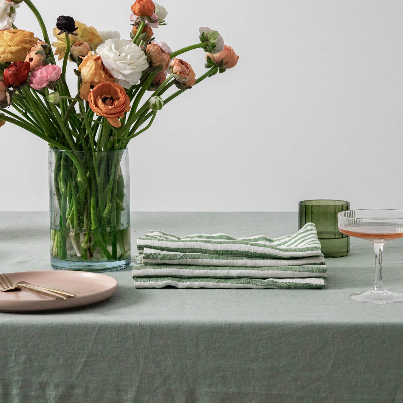 French Flax Linen Napkins (Set of 4) in Ivy Stripe - Image 5