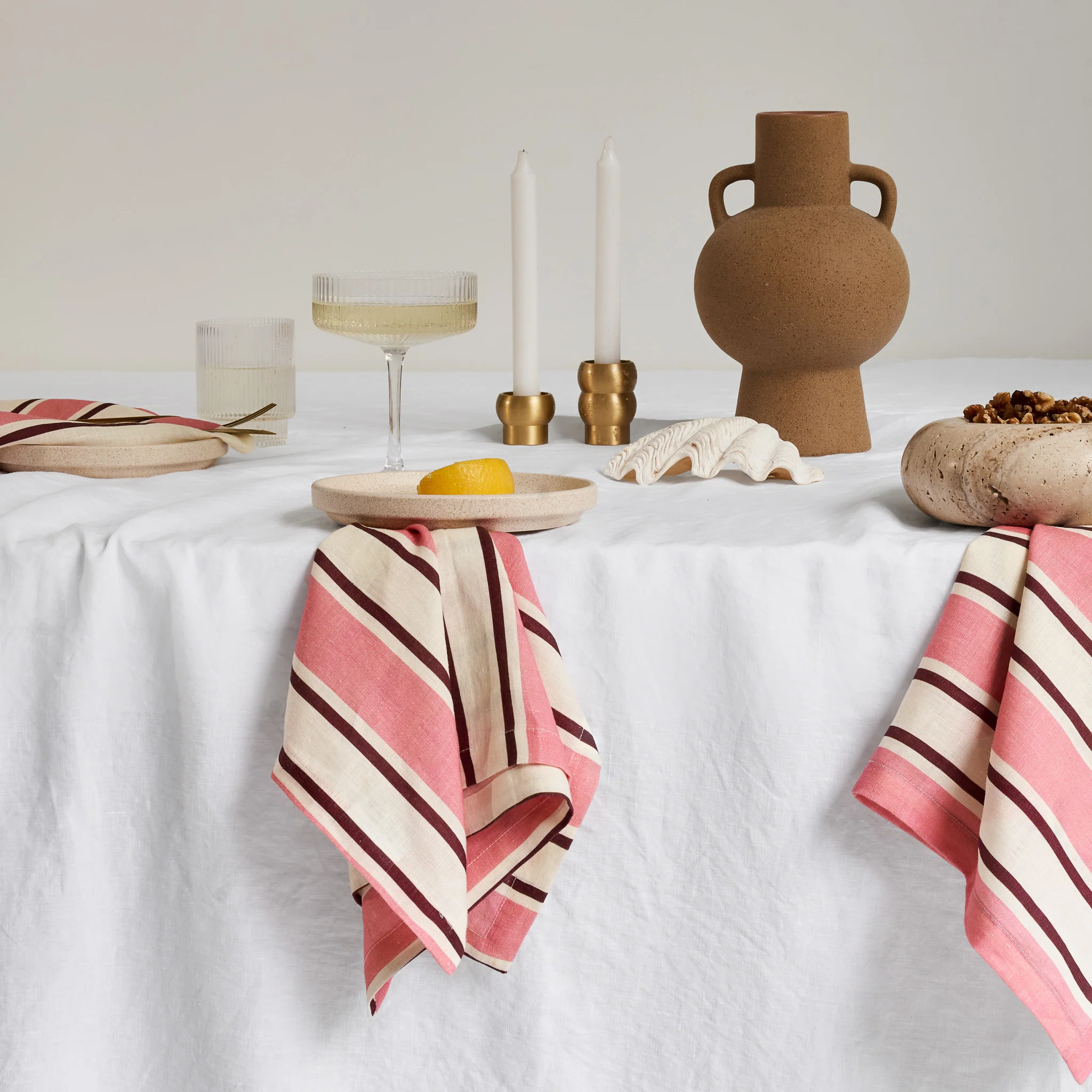 French Flax Linen Napkins (Set Of 4) in Pink Stripe - Image 2