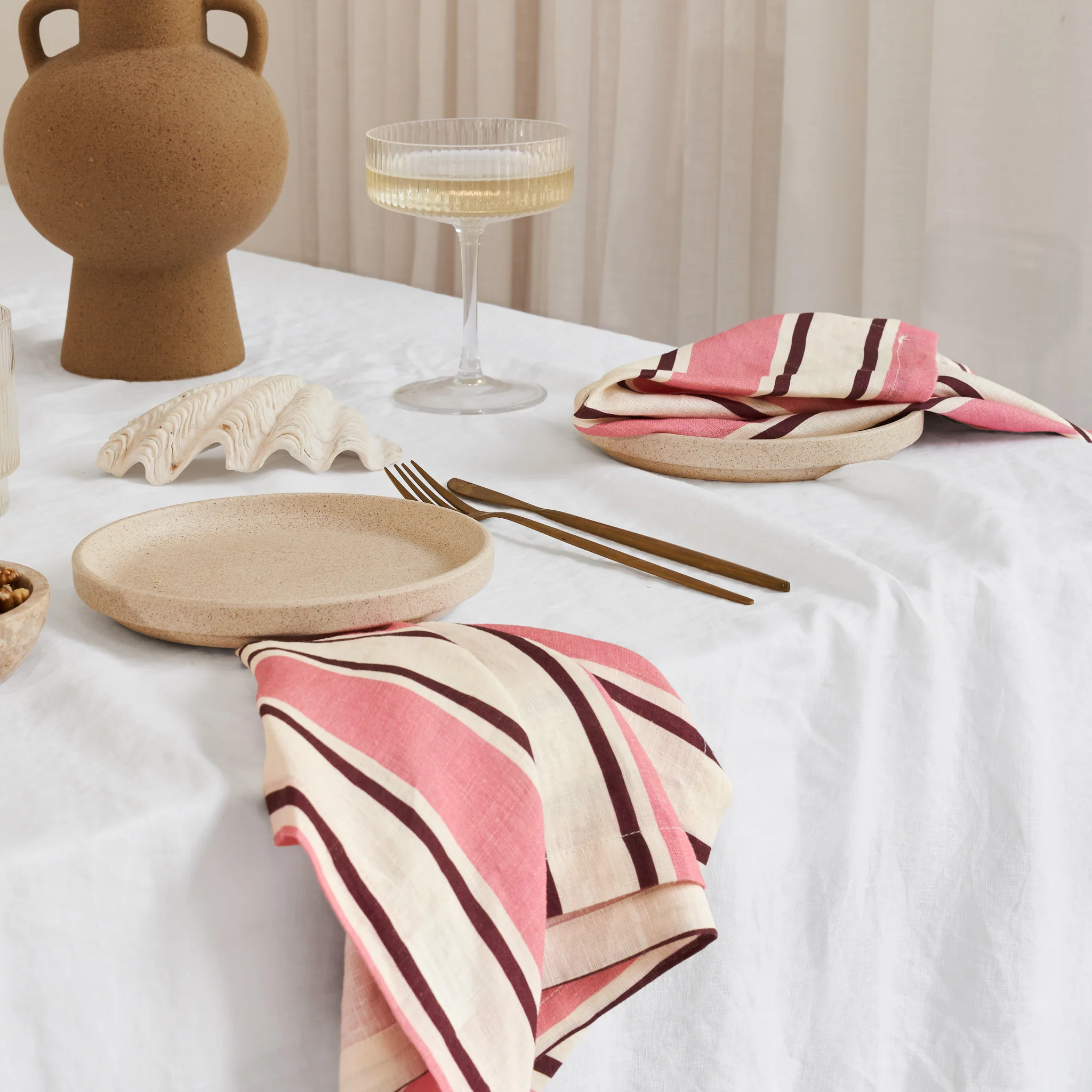 French Flax Linen Napkins (Set Of 4) in Pink Stripe - Image 3