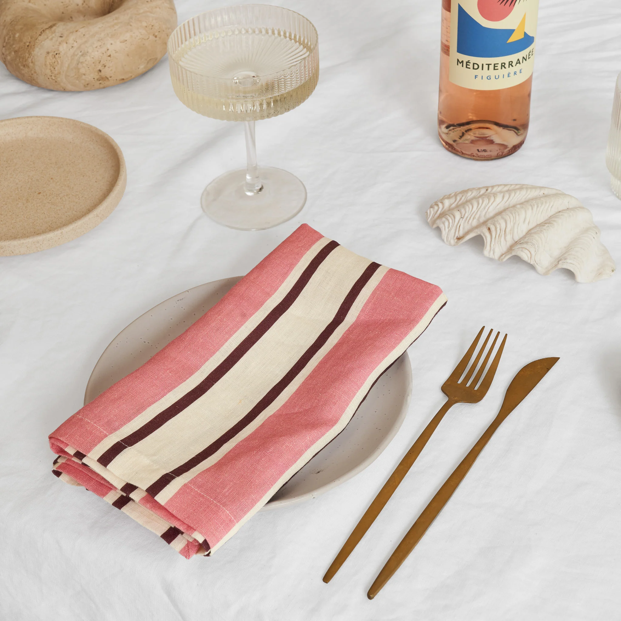 French Flax Linen Napkins (Set Of 4) in Pink Stripe - Image 6