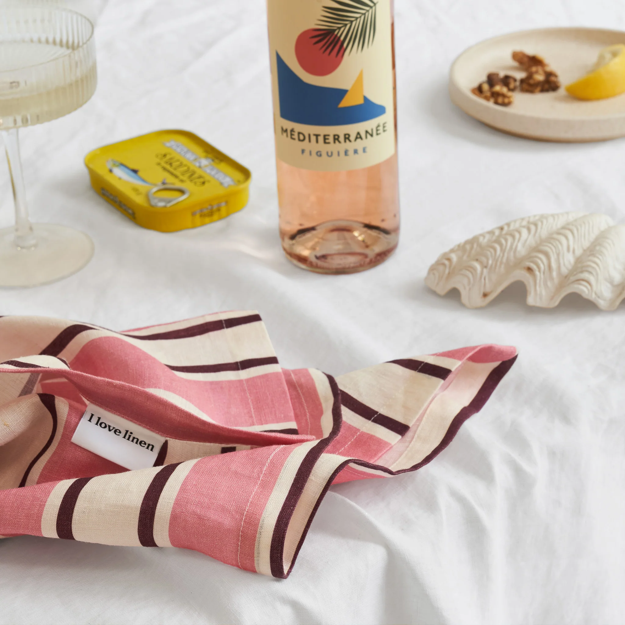 French Flax Linen Napkins (Set Of 4) in Pink Stripe - Image 7