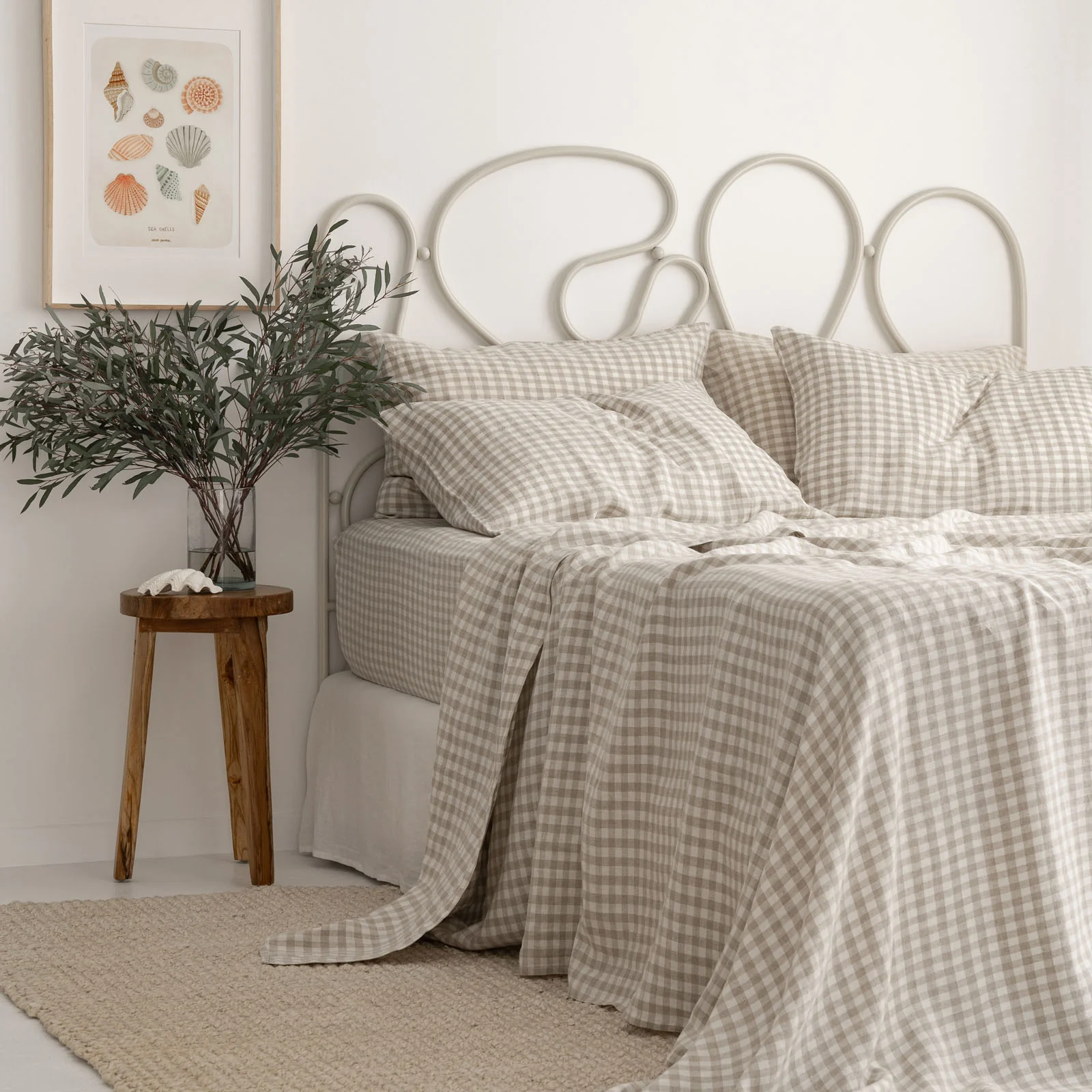 French Flax Linen Pillowcase Set in Beige Gingham - Image 4