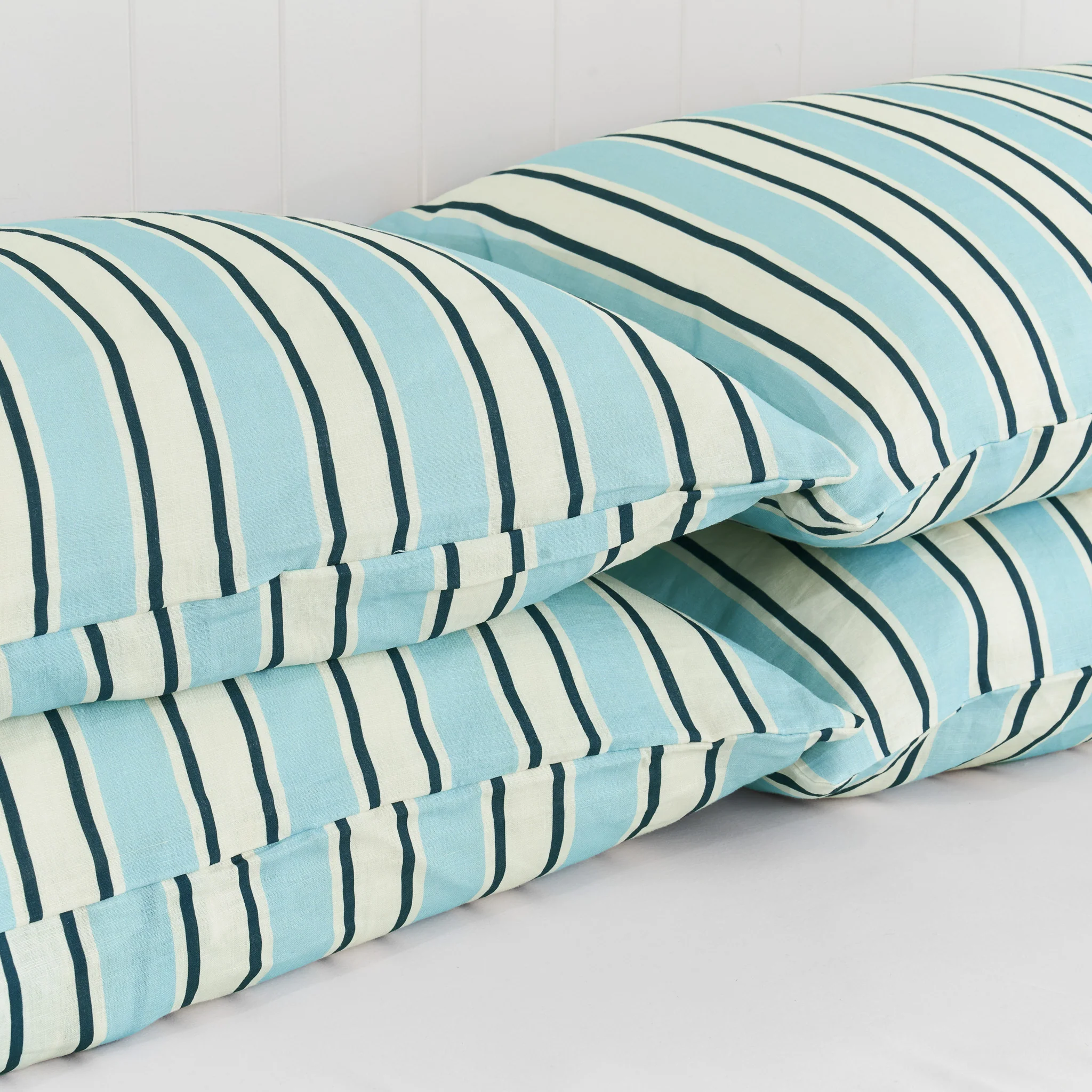 French Flax Linen Pillowcase Set in Blue Stripe - Image 2