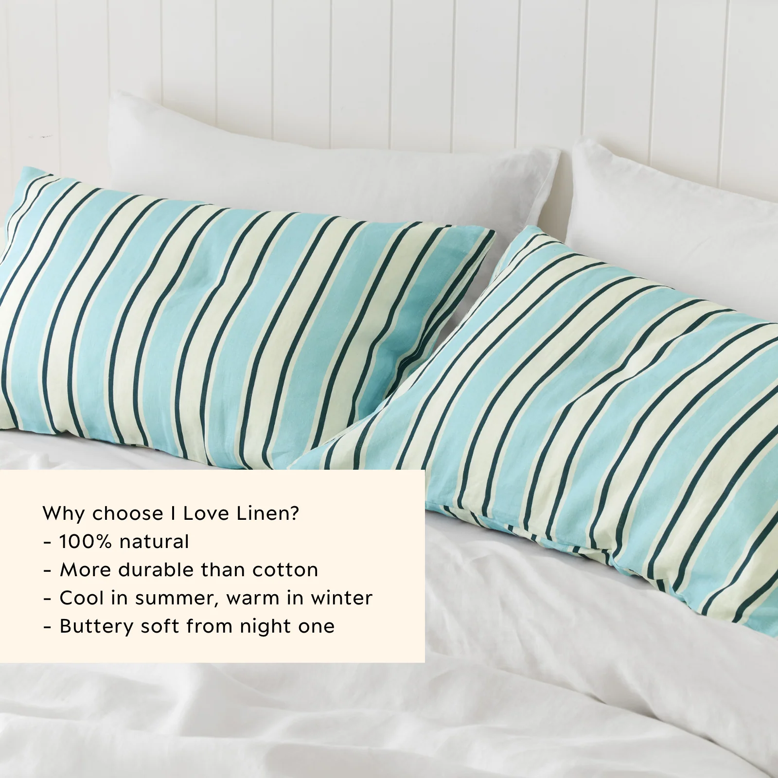 French Flax Linen Pillowcase Set in Blue Stripe - Image 5
