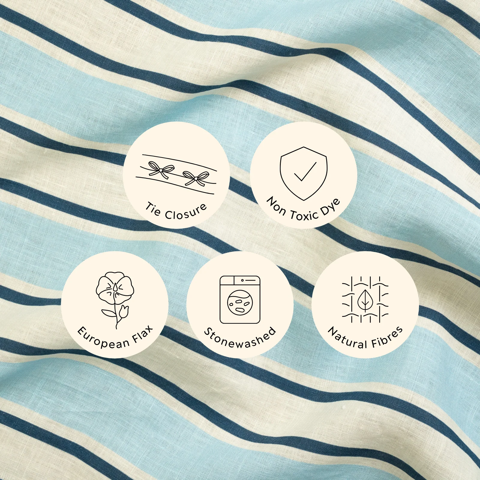 French Flax Linen Pillowcase Set in Blue Stripe - Image 8