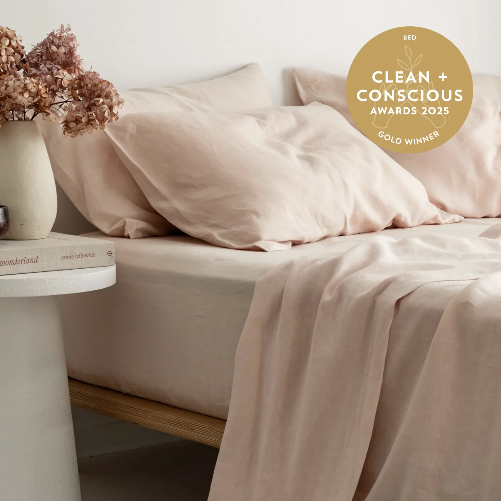French Flax Linen Pillowcase Set in Blush - Image 6