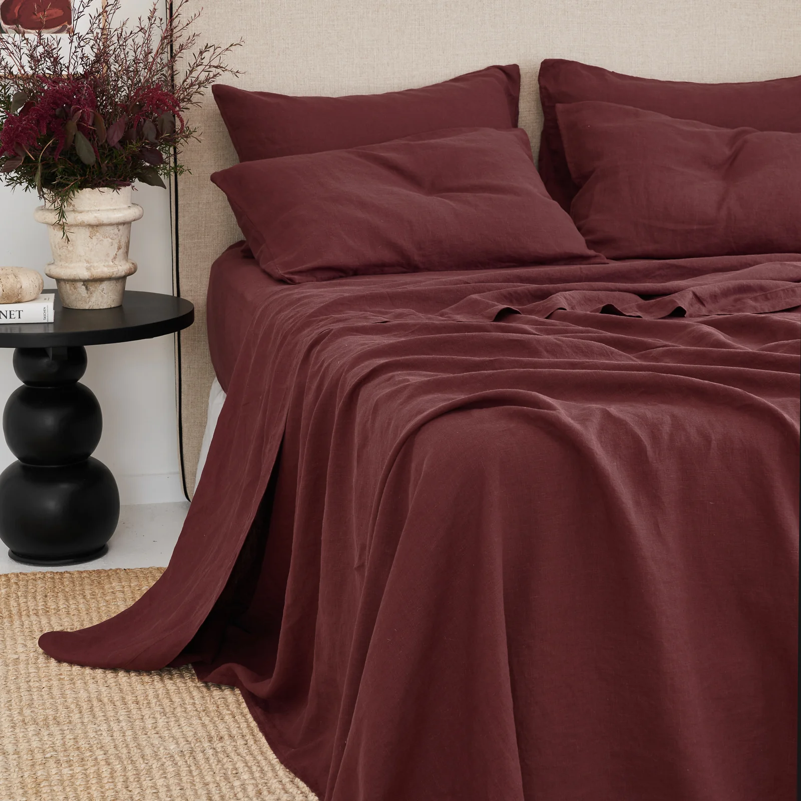 French Flax Linen Pillowcase Set in Cherrywood - Image 5