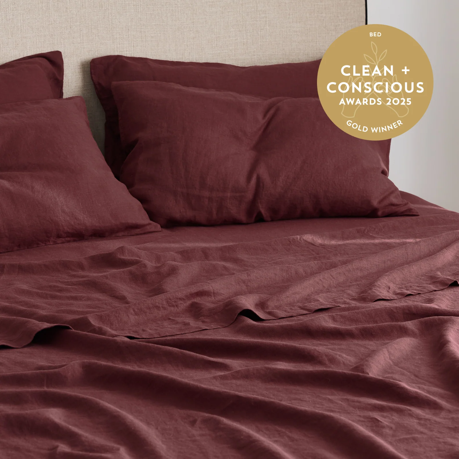 French Flax Linen Pillowcase Set in Cherrywood - Image 6