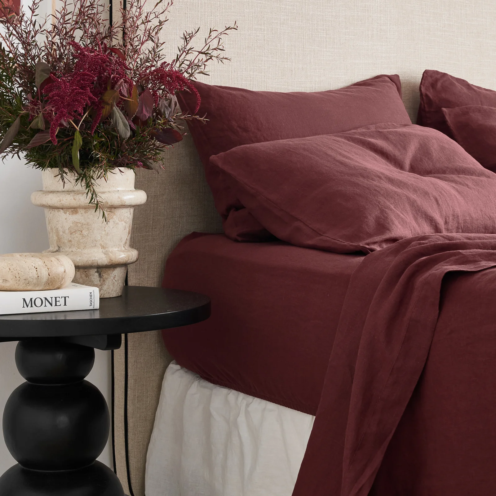 French Flax Linen Pillowcase Set in Cherrywood - Image 8