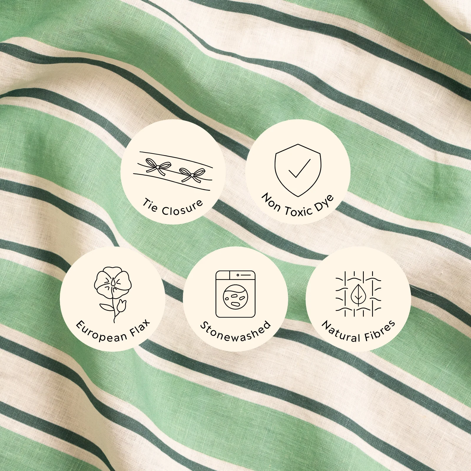 French Flax Linen Pillowcase Set in Green Stripe - Image 8