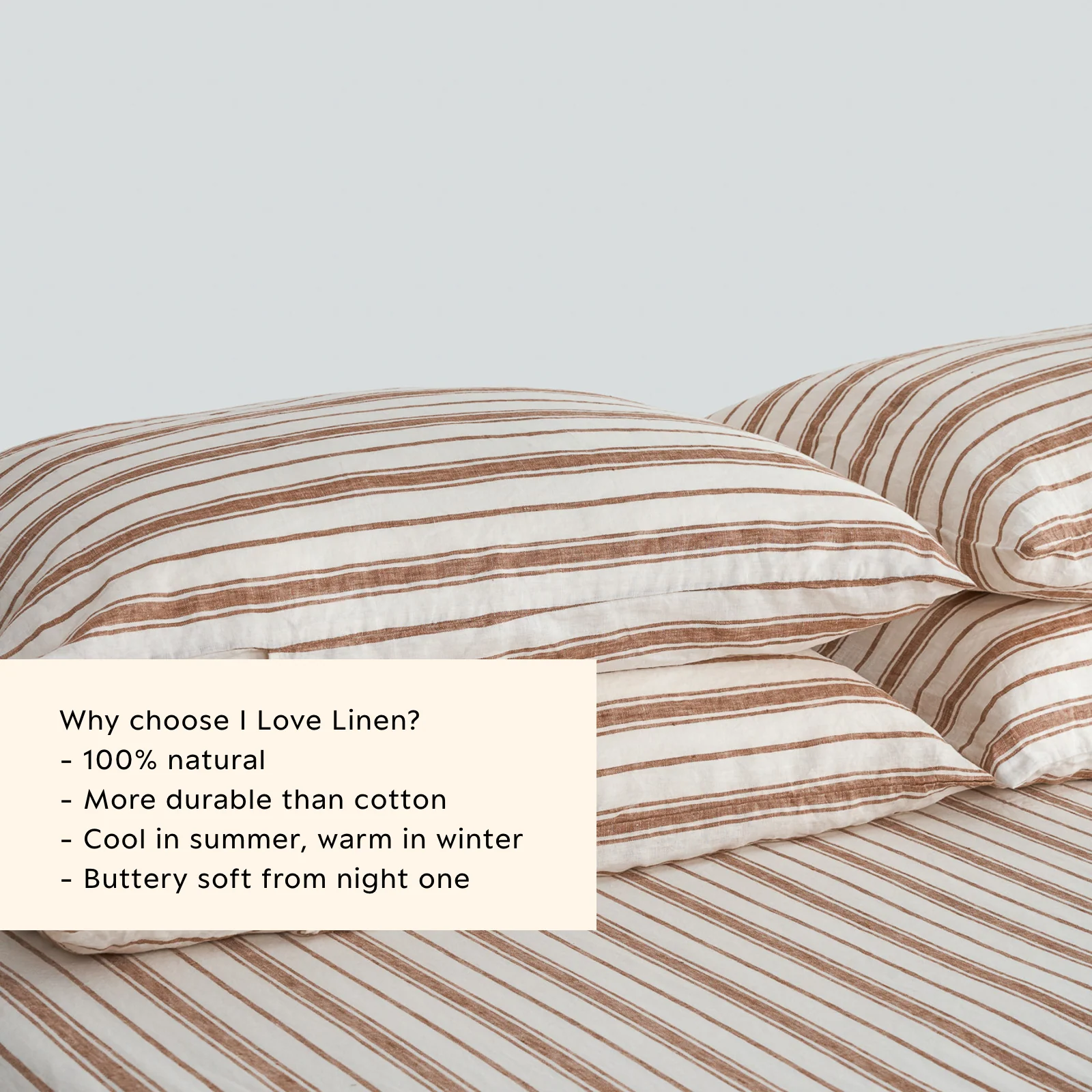 French Flax Linen Pillowcase Set in Hazelnut Stripe - Image 3