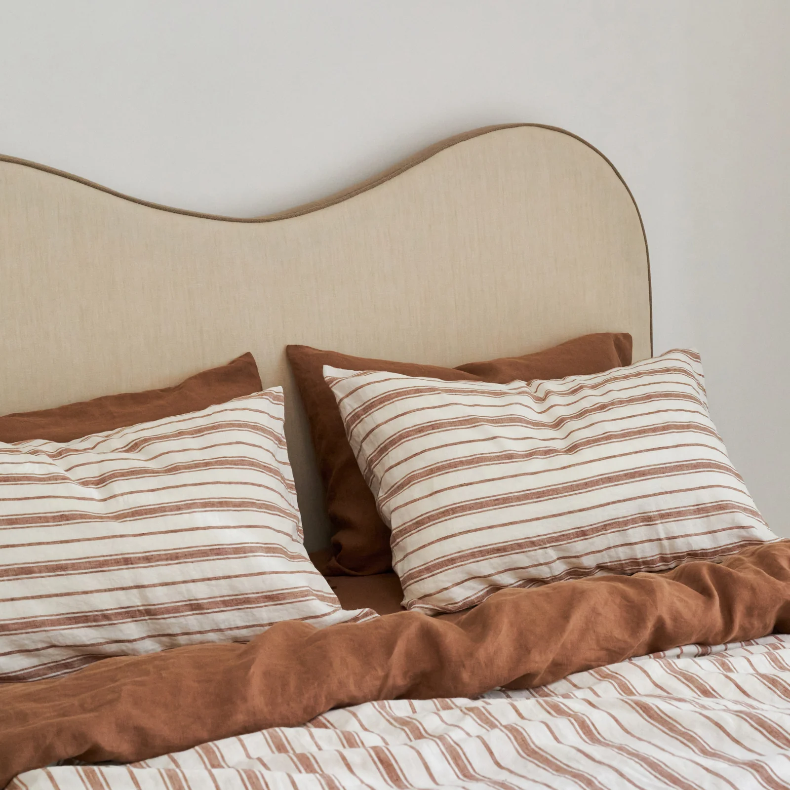 French Flax Linen Pillowcase Set in Hazelnut Stripe - Image 8