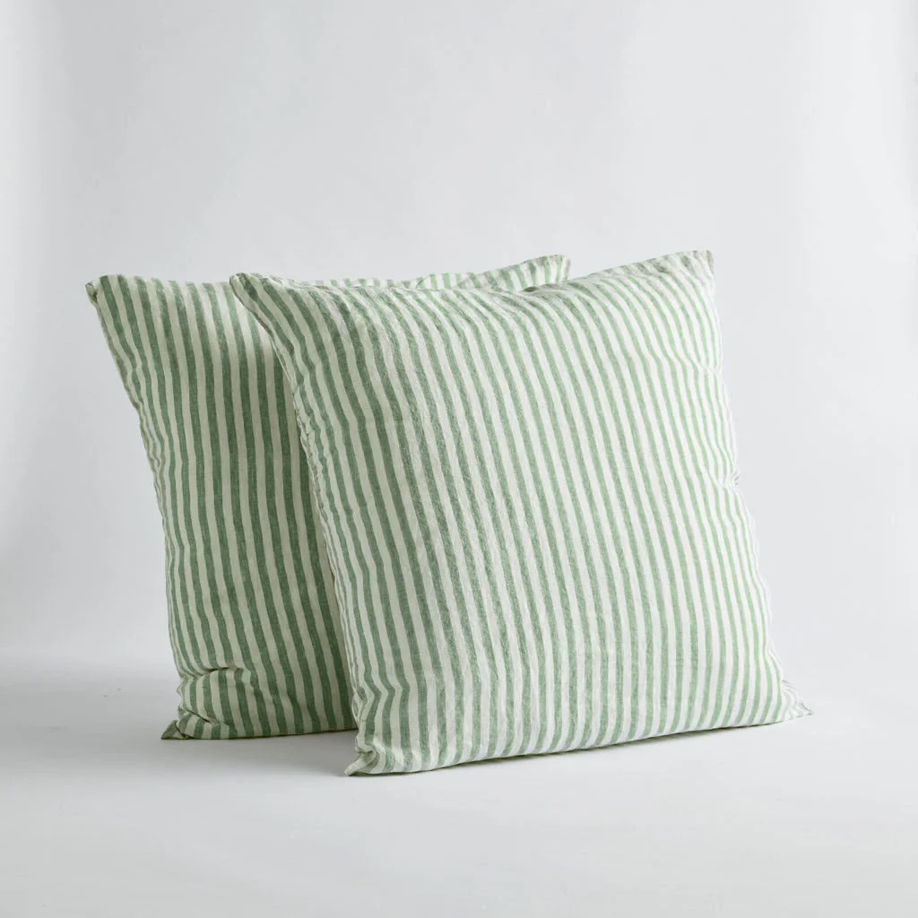 French Flax Linen Pillowcase Set in Ivy Stripe - Image 2
