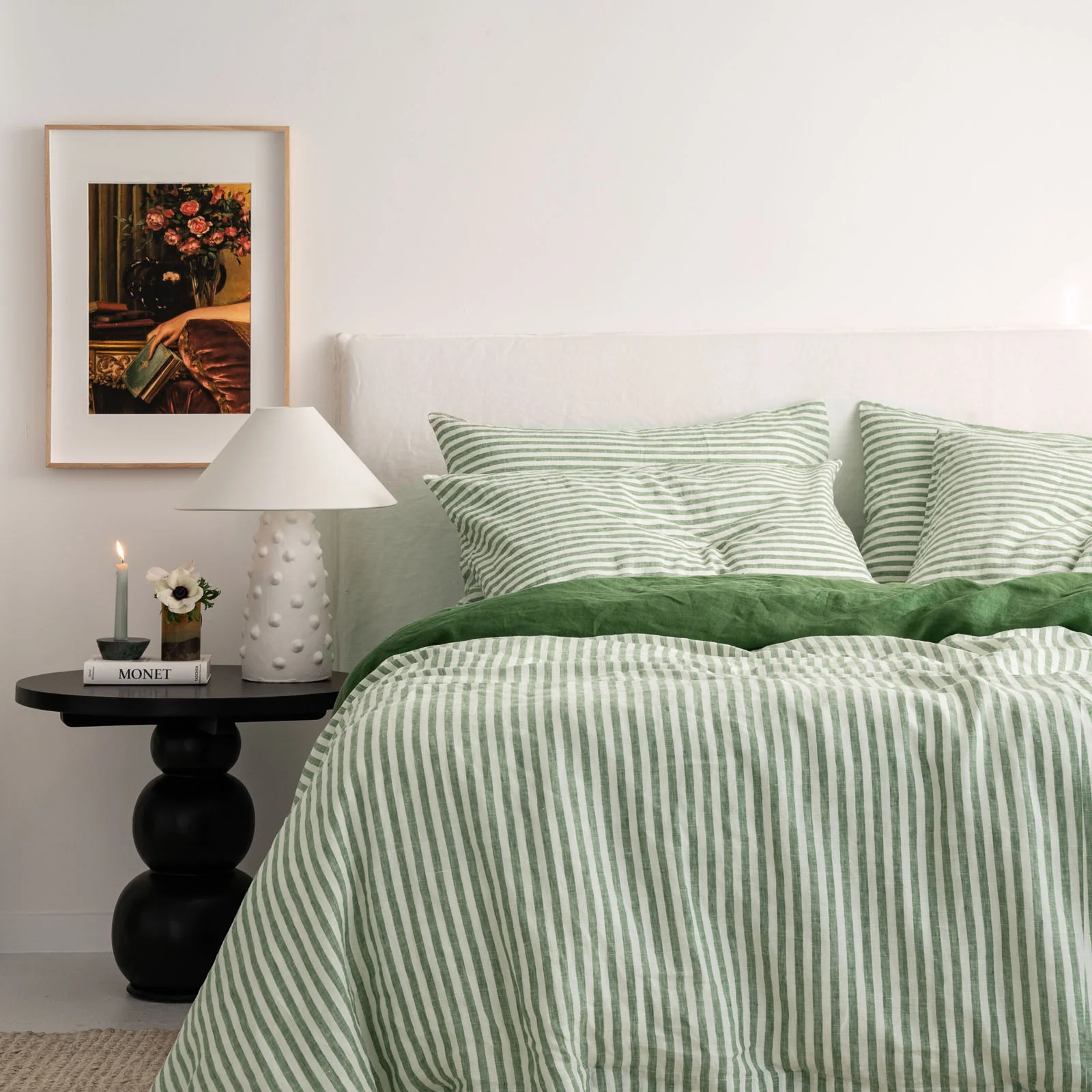 French Flax Linen Pillowcase Set in Ivy Stripe - Image 7