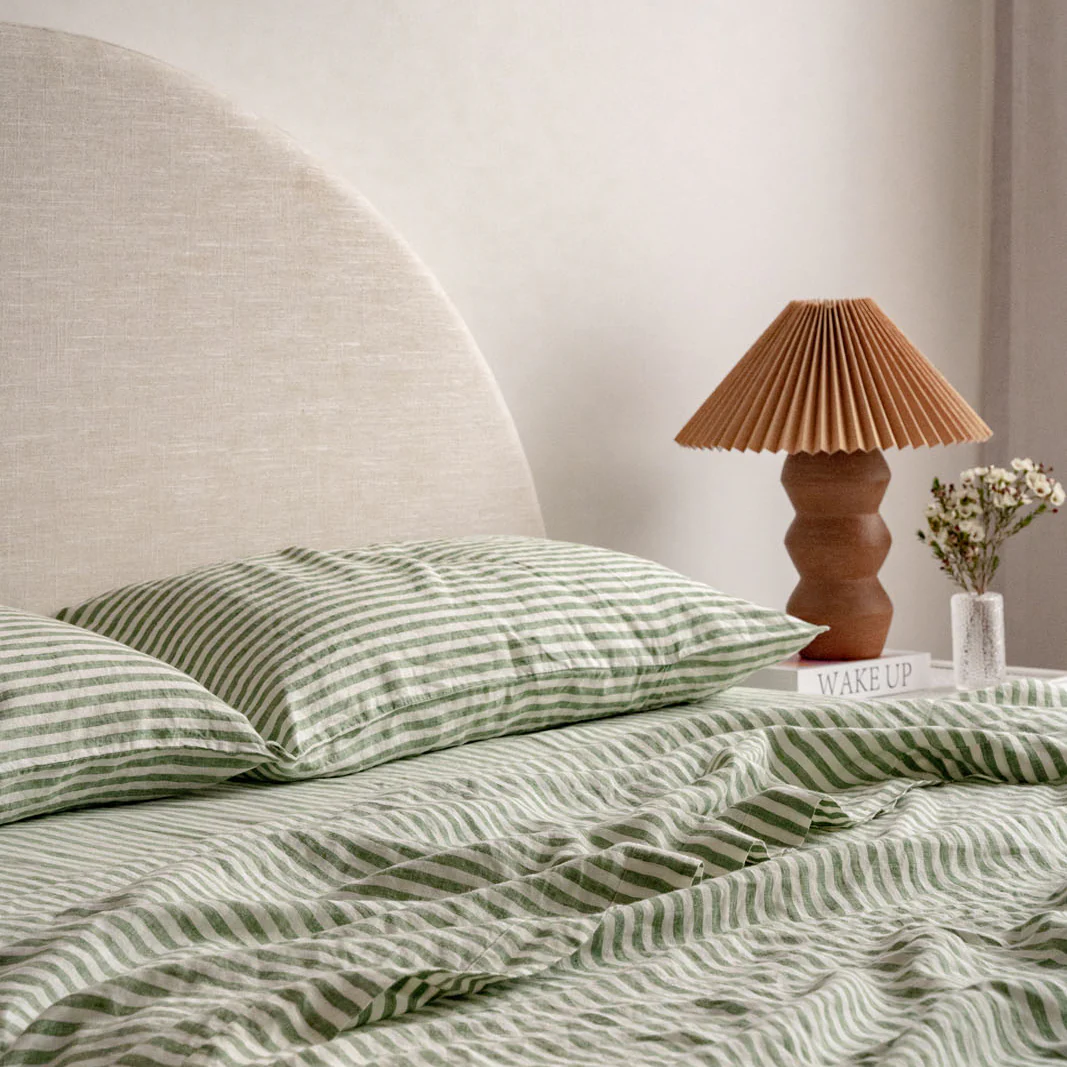 French Flax Linen Pillowcase Set in Ivy Stripe - Image 9