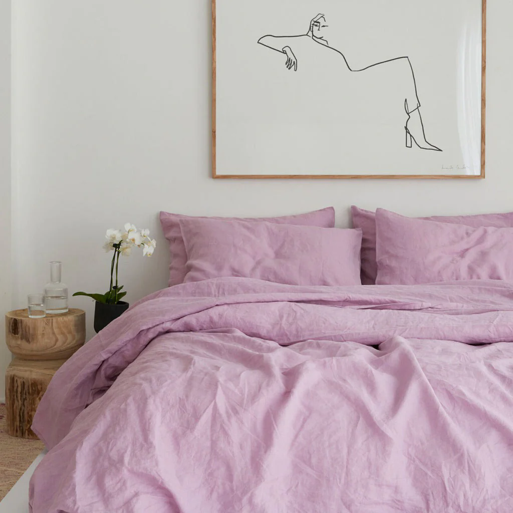 French Flax Linen Pillowcase Set in Lilac - Image 6