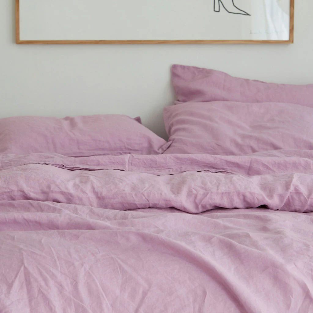 French Flax Linen Pillowcase Set in Lilac - Image 9