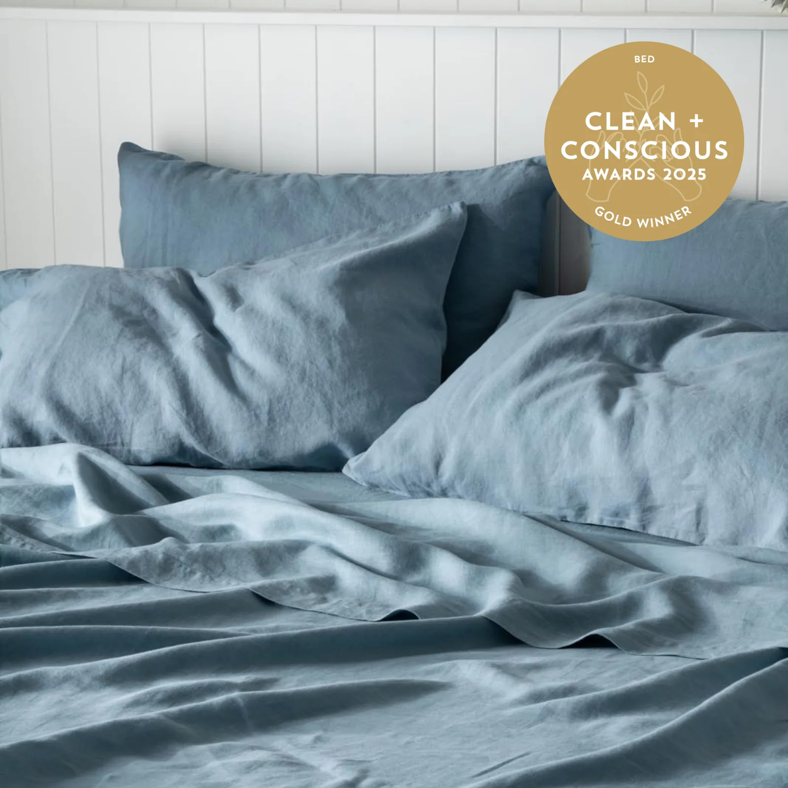 French Flax Linen Pillowcase Set in Marine Blue - Image 5