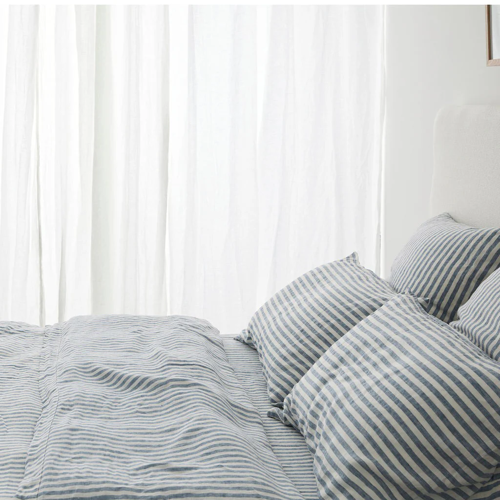 French Flax Linen Pillowcase Set in Marine Blue Stripe - Image 9
