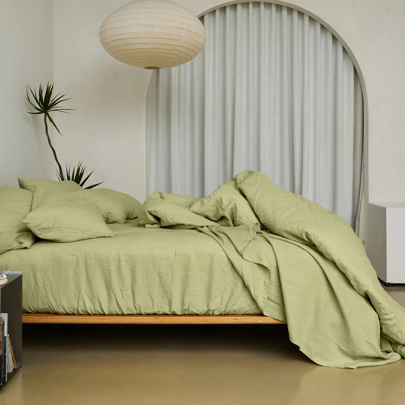 French Flax Linen Pillowcase Set in Matcha - Image 11
