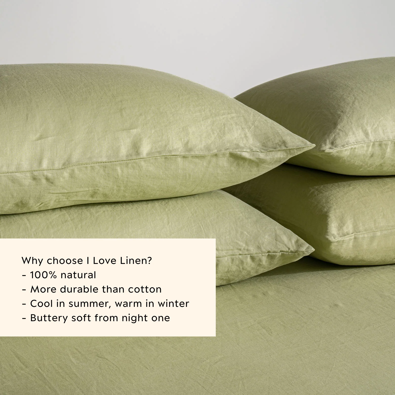 French Flax Linen Pillowcase Set in Matcha - Image 3
