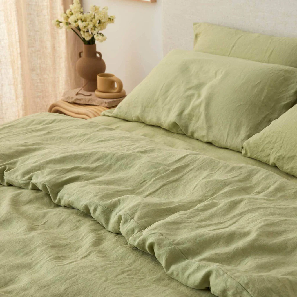 French Flax Linen Pillowcase Set in Matcha - Image 4