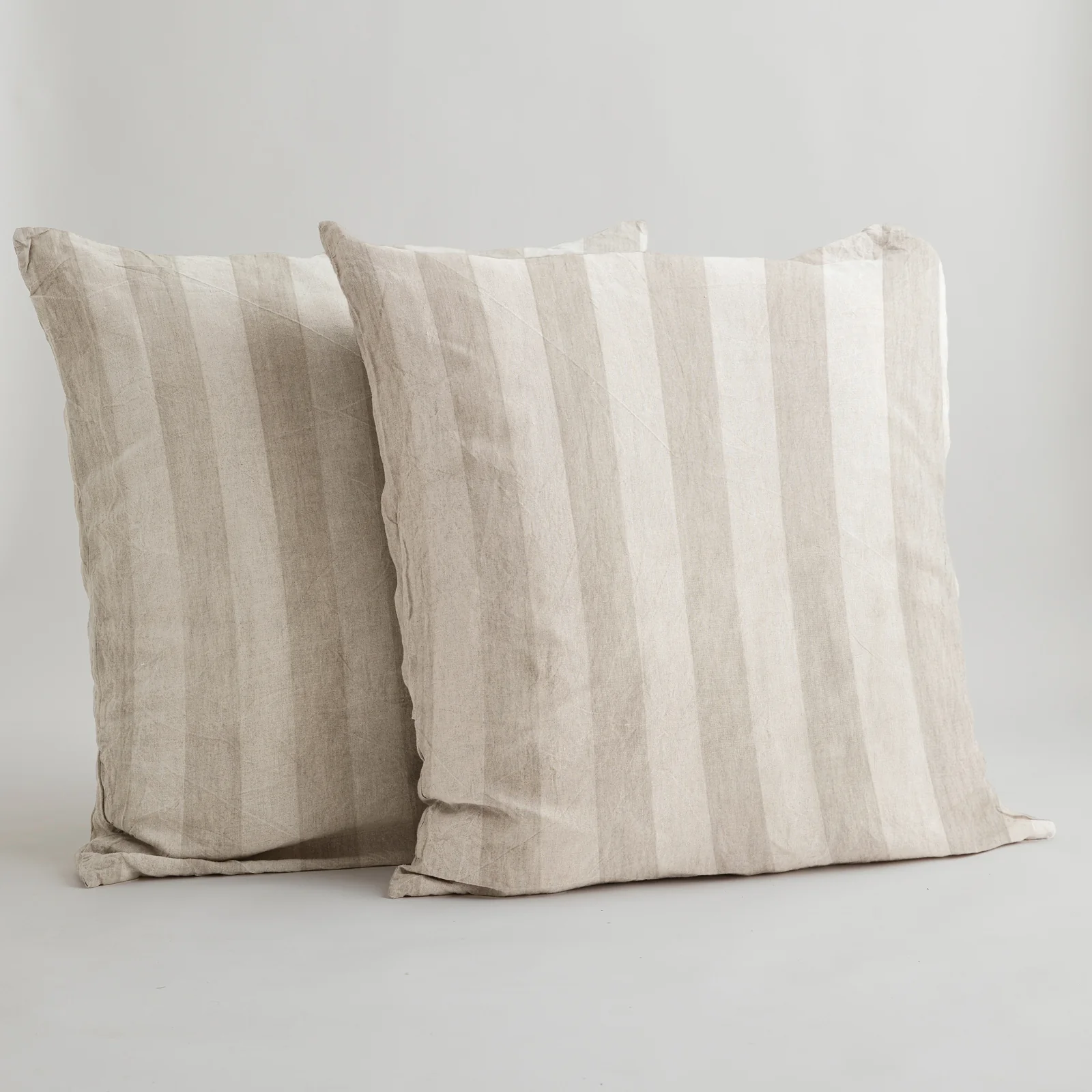 French Flax Linen Pillowcase Set in Natural Thick Stripe - Image 2
