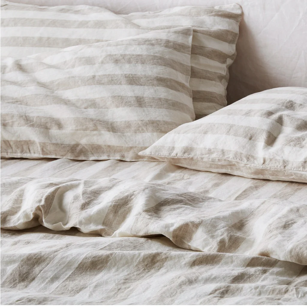 French Flax Linen Pillowcase Set in Natural Thick Stripe - Image 4