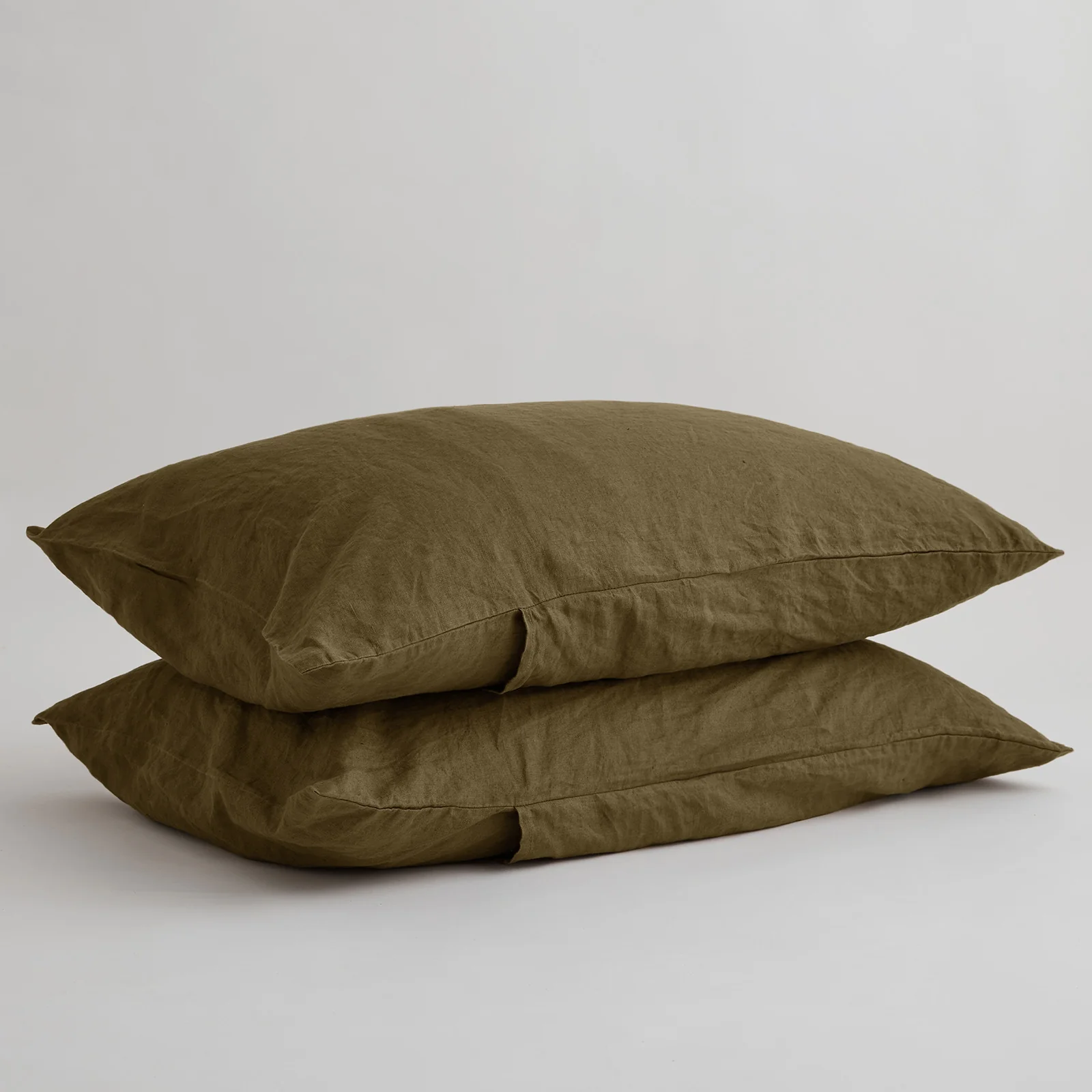 French Flax Linen Pillowcase Set in Olive