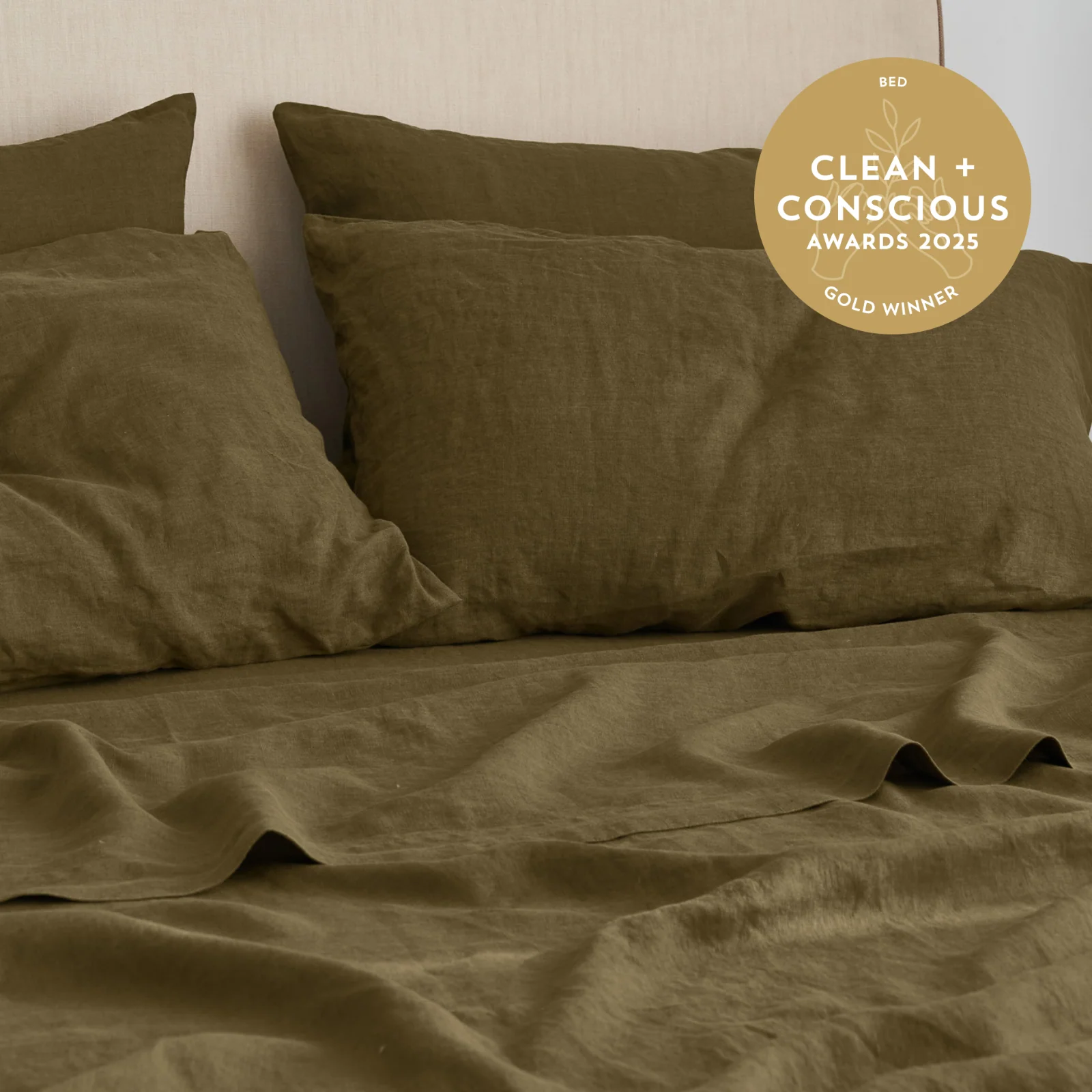 French Flax Linen Pillowcase Set in Olive - Image 5