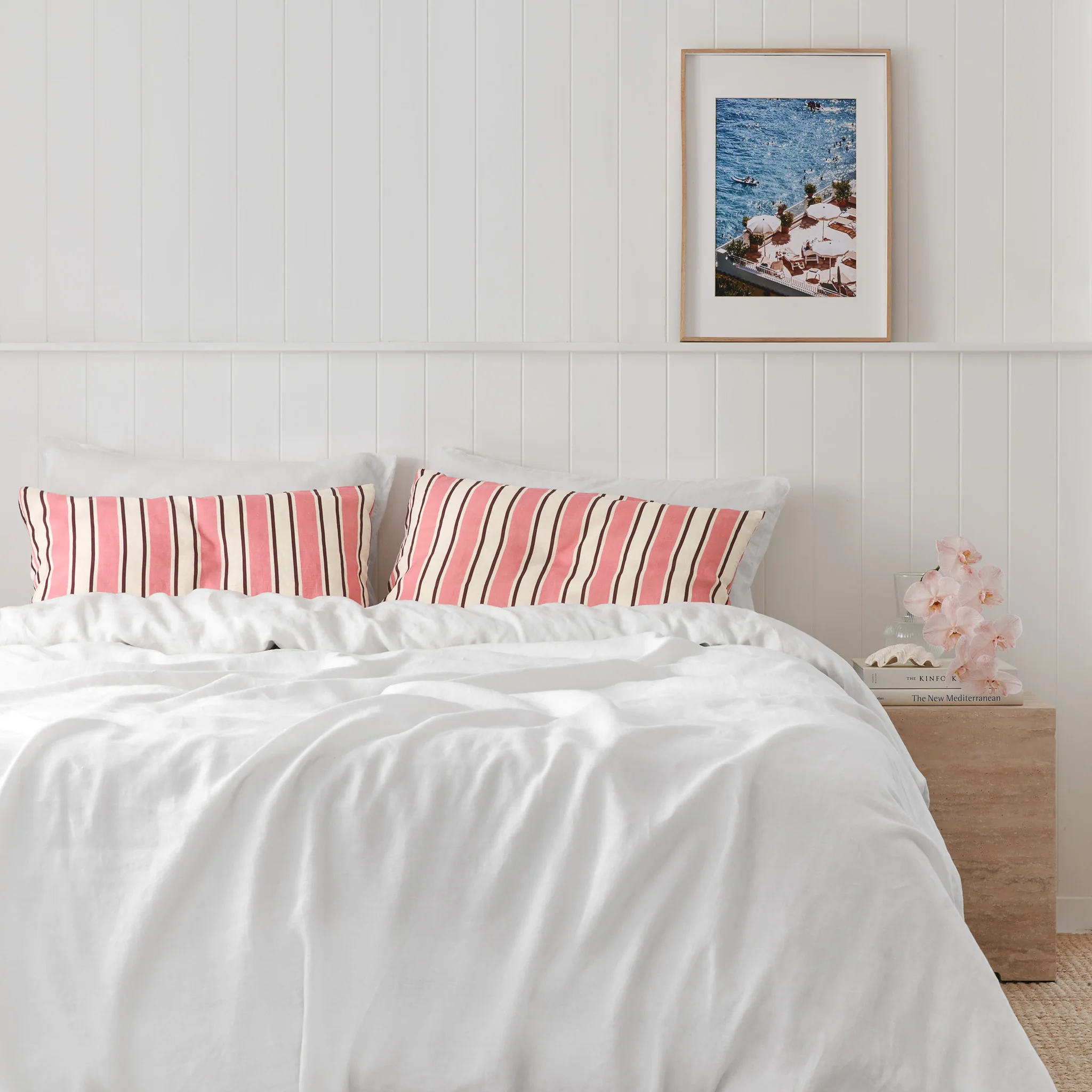 French Flax Linen Pillowcase Set in Pink Stripe - Image 10