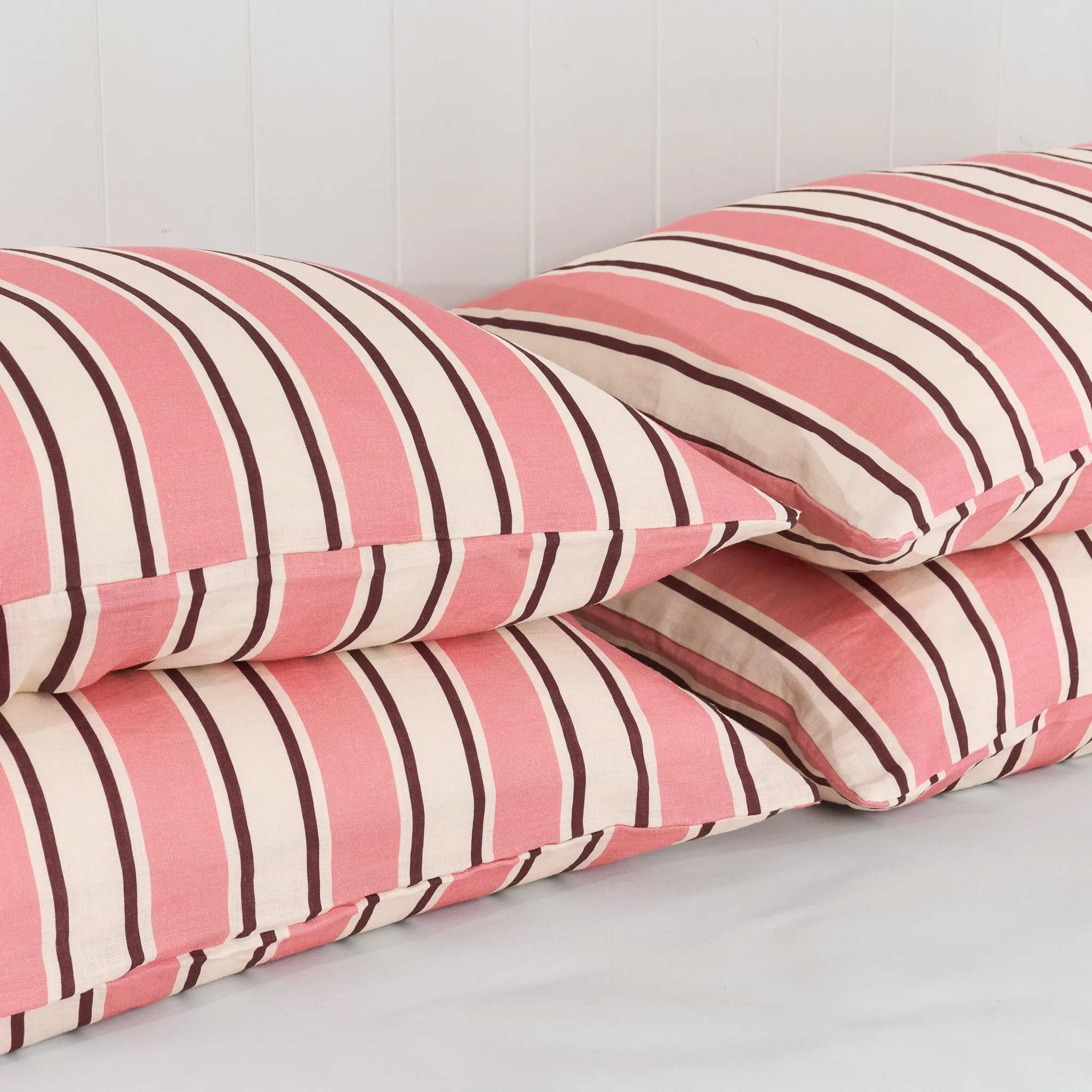 French Flax Linen Pillowcase Set in Pink Stripe - Image 2