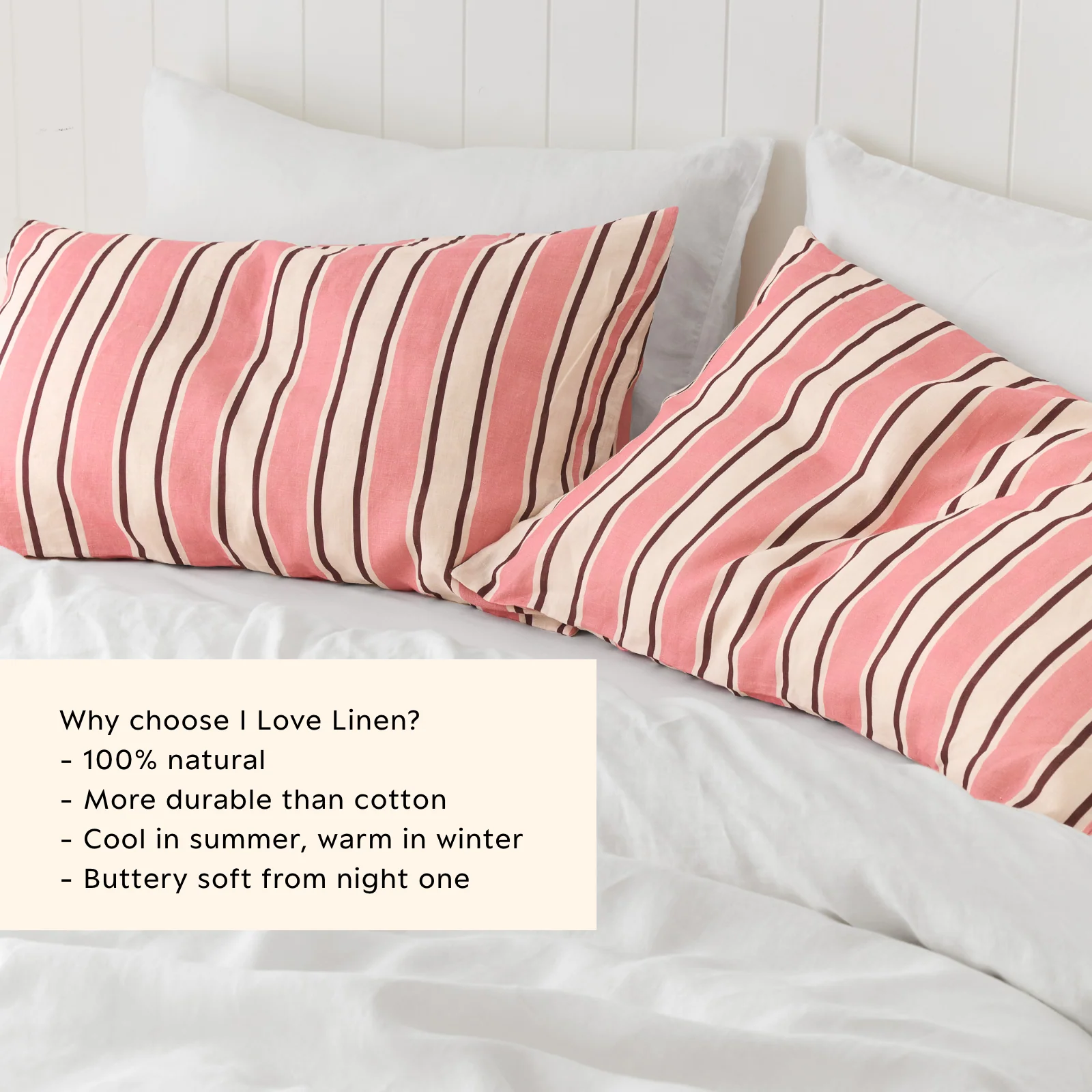 French Flax Linen Pillowcase Set in Pink Stripe - Image 3