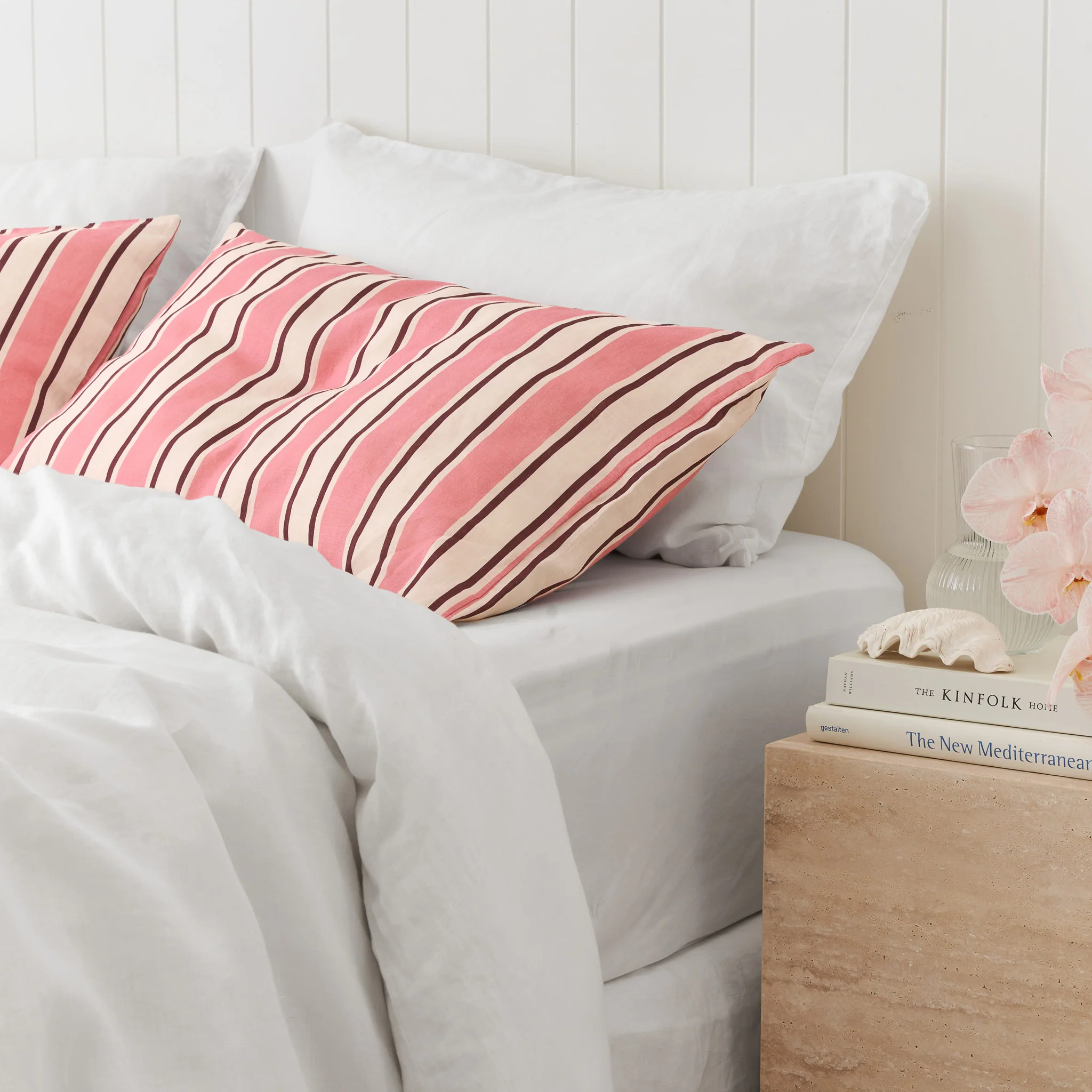 French Flax Linen Pillowcase Set in Pink Stripe - Image 9