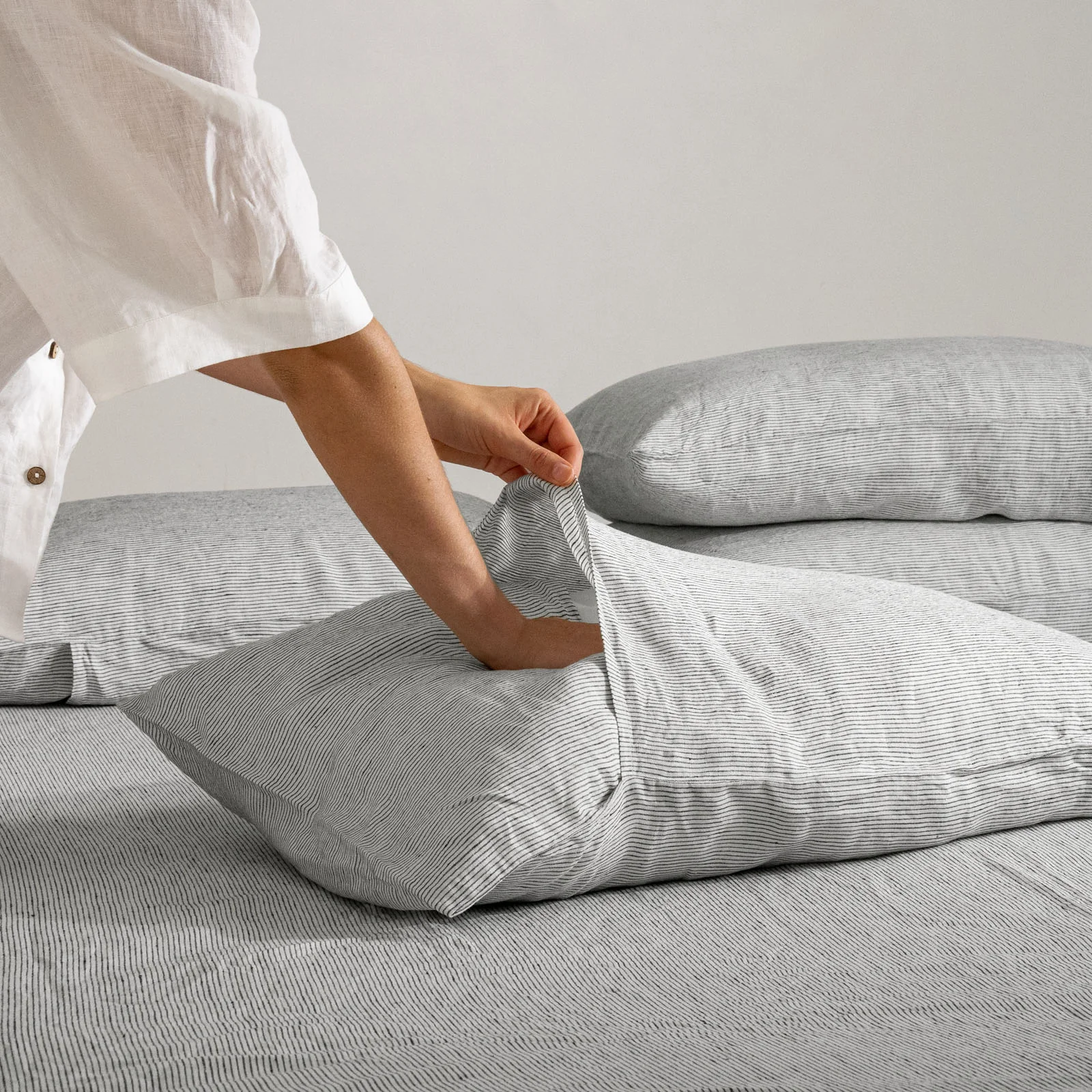French Flax Linen Pillowcase Set in Pinstripe - Image 4
