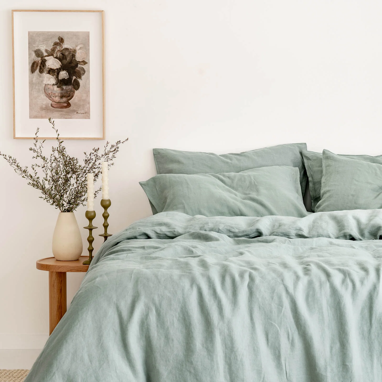 French Flax Linen Pillowcase Set in Sage - Image 8